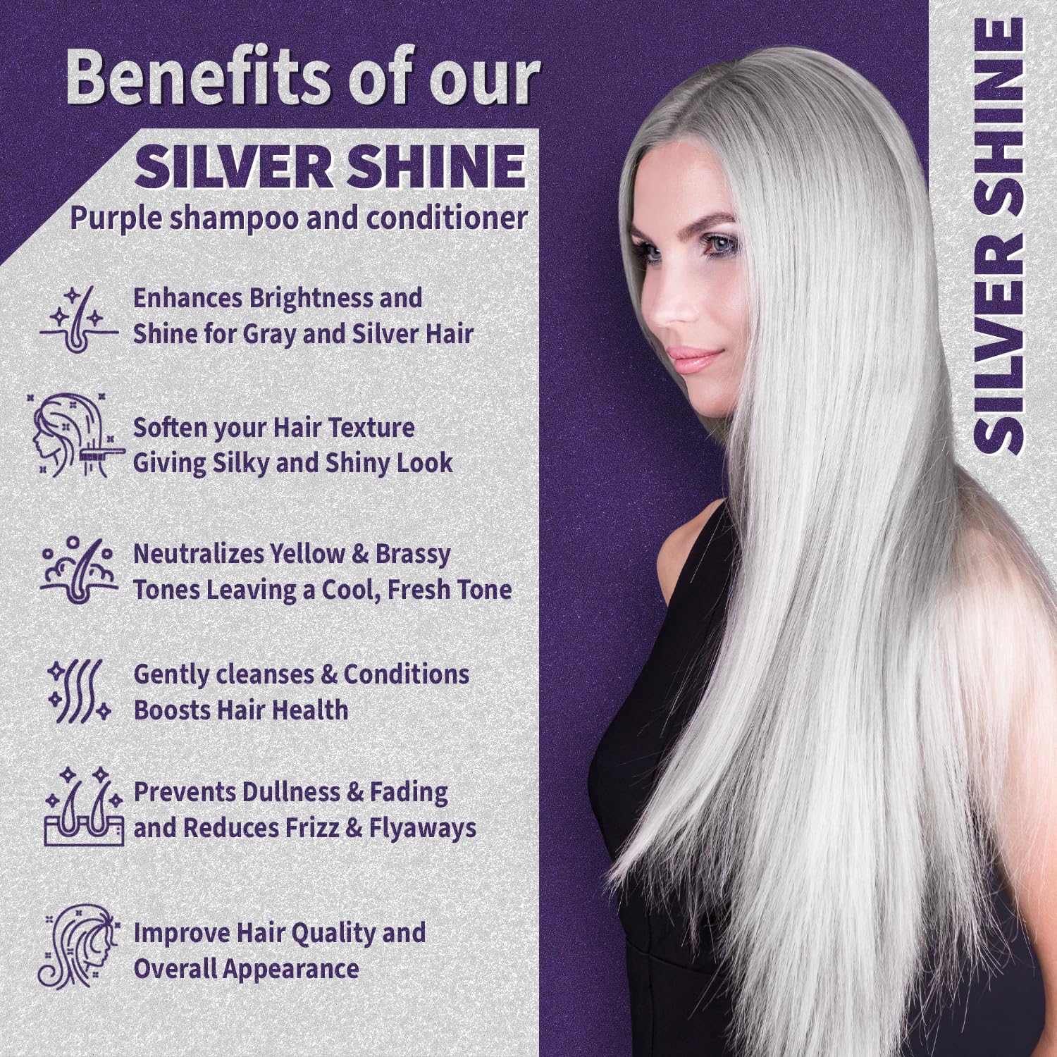 Purple Shampoo & Conditioner Set for Silver Hair, Sulfate Free, 16 Fl Oz