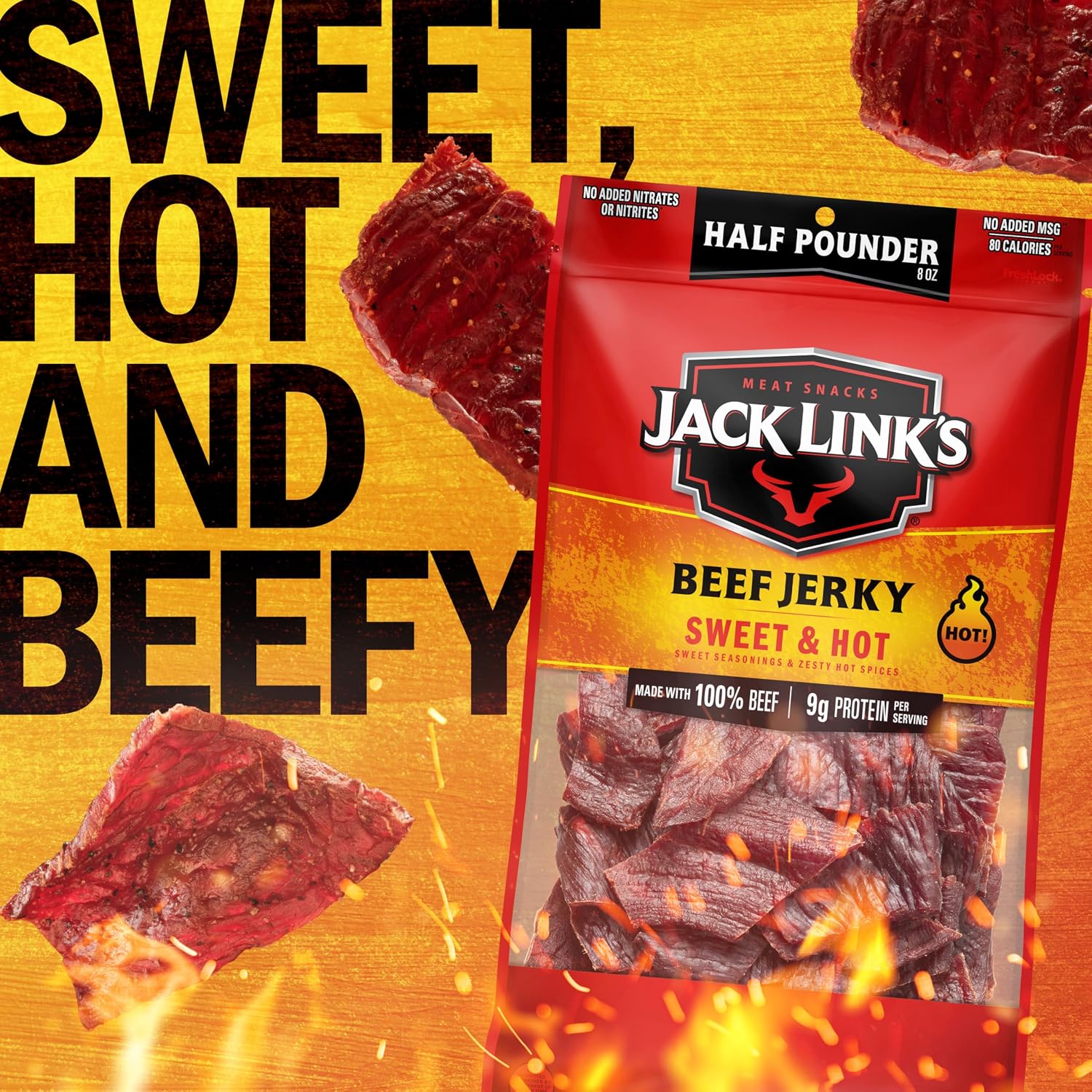 Jack Link's Peppered Beef Jerky Half Pounder - 8 oz Large Jerky Bag - Ready to Eat Real Meat Protein Snacks - 9g Protein per Serving - Made with 100% Real Beef | Large Jerky Bag - Ready to Eat Real Meat Protein Snacks - 9g Protein per Serving - Made with…