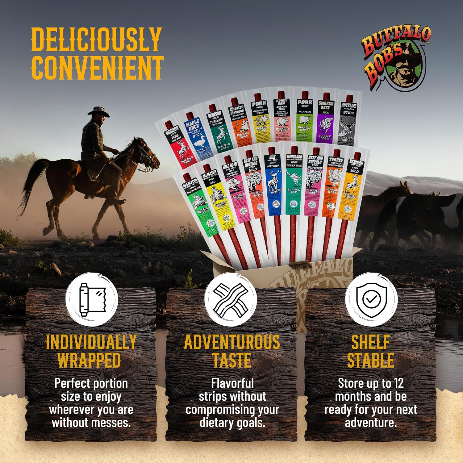 Buffalo Bob's Wild Game Meat Snacks (1oz Stick, 10 Pack) Exotic Variety Assortment Sampler, Gift for Men/Dad, Stocking Stuffer, Adventure Enthusiast