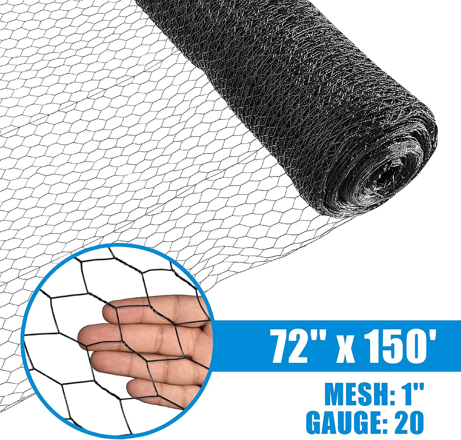 Fencer Wire 20 Gauge Black Vinyl Coated Poultry Hex Netting with 1 inch Mesh (6 ft. x 150 ft.)