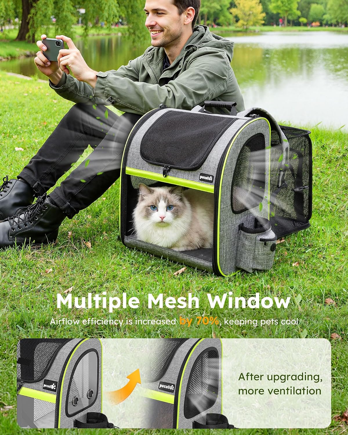 pecute Cat Backpack Expandable, Cat Carrier Backpack with Breathable Window