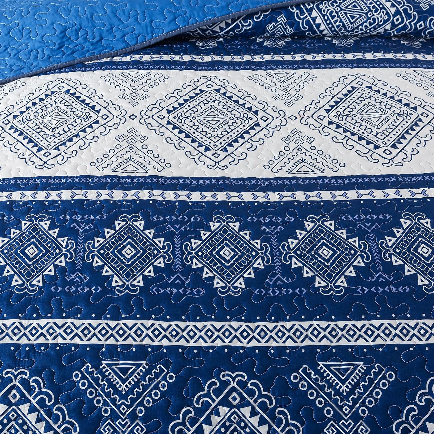 Striped Classical Cotton 3-Piece Patchwork Bedspread Quilt Sets, King Size