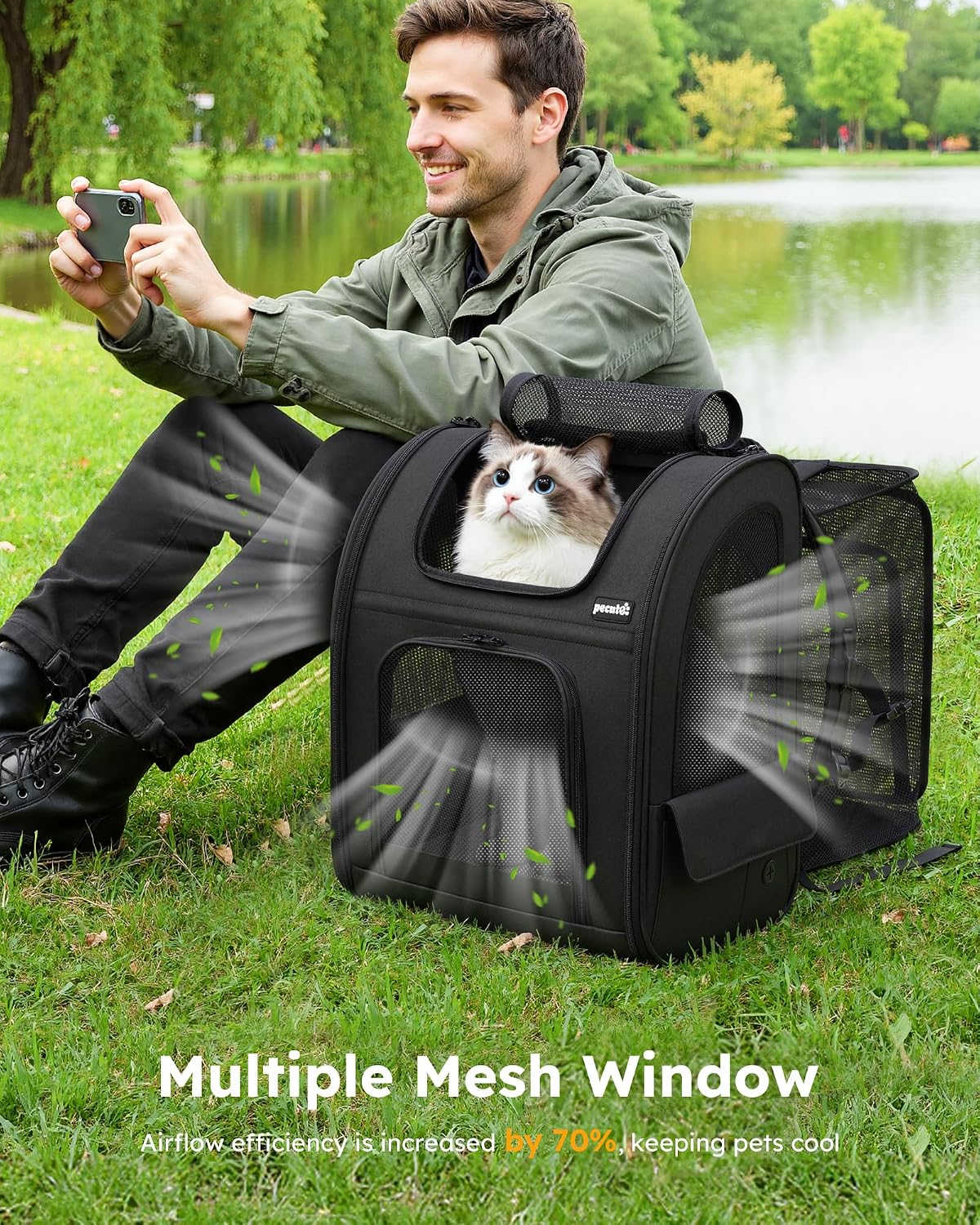 pecute Cat Backpack Expandable, Cat Carrier Backpack with Breathable Window