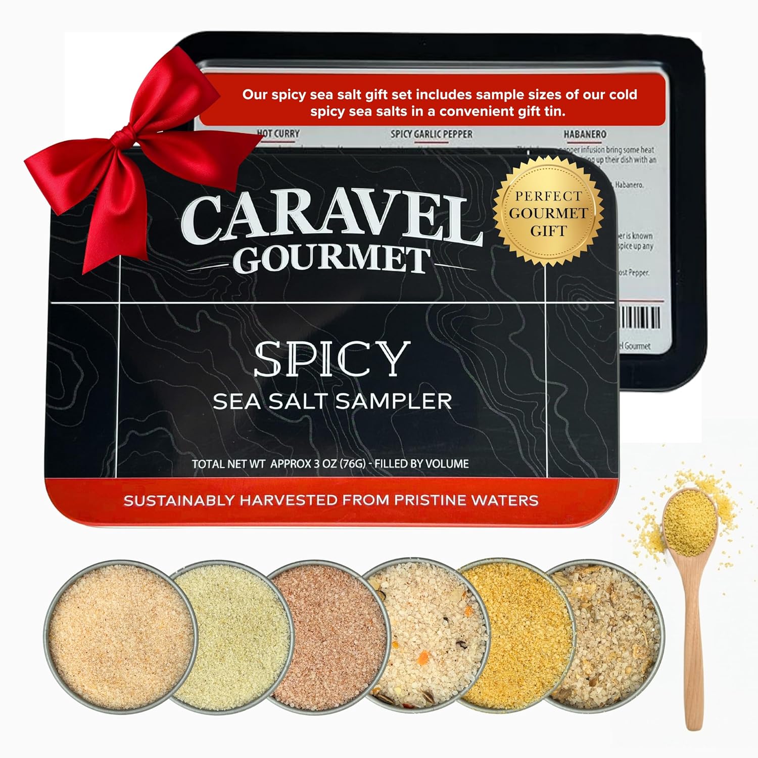 Caravel Gourmet Smoked Sea Salt Sampler, 6-Flavor Grilling Salts, 0.5 oz | Grilling & cooking salts bundle, finishing salt & spice variety pack gift for special occasions