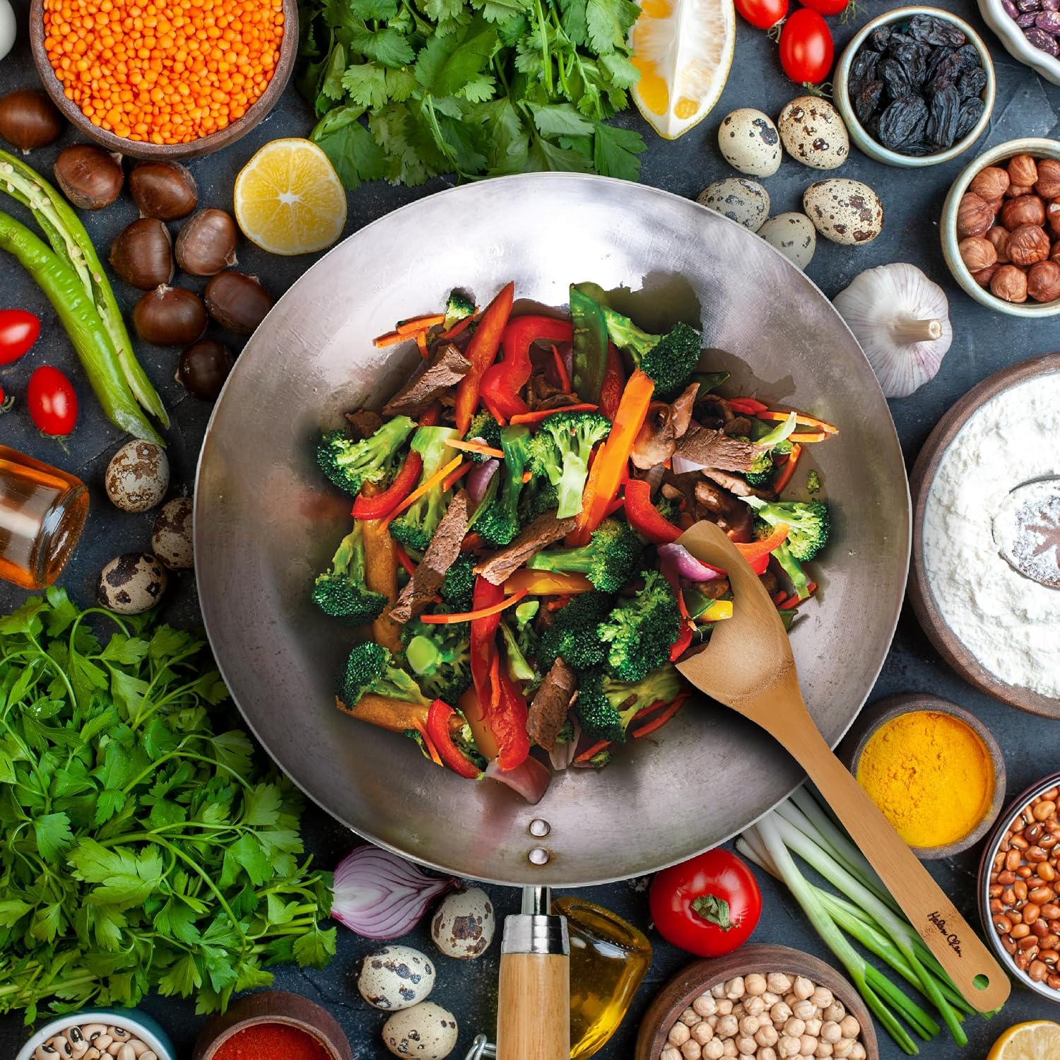 Helen's Asian Kitchen Xylan Non-Stick Wok, 12-Inch Flat Bottom Wok