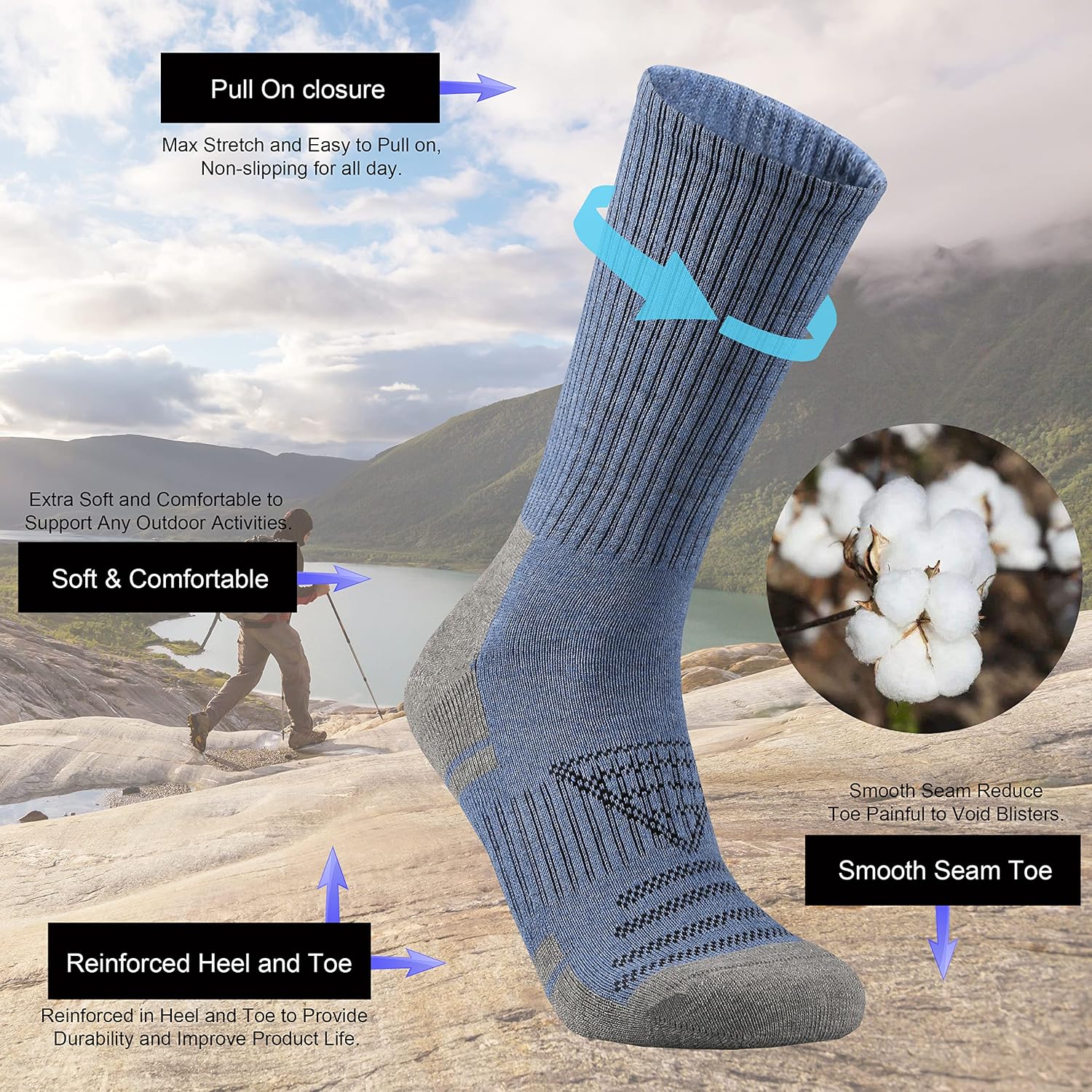 Ortis Cotton Cushion Crew Athletic Socks for Men Work Boot Sports Exercise