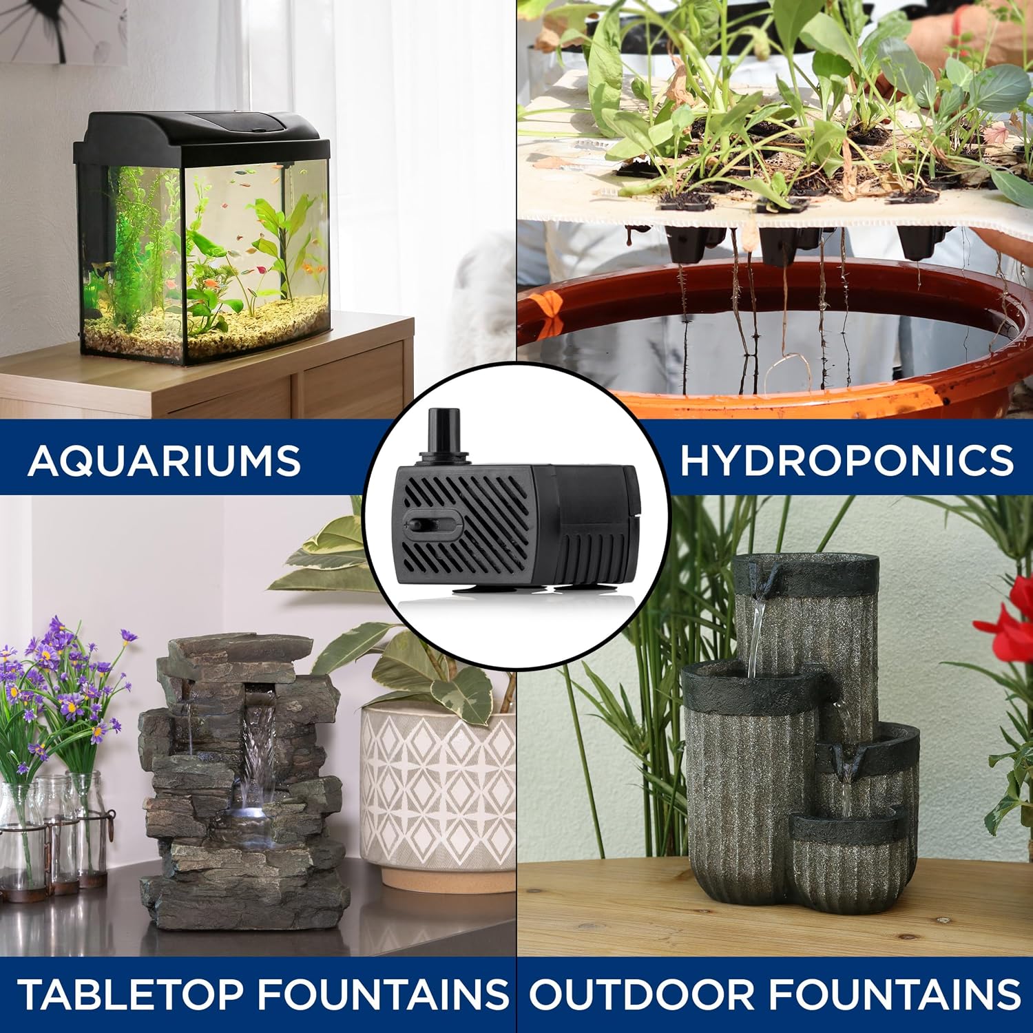 Alpine Corporation Outdoor Decor Power Head Pump for Small to Medium Fountains, Statuary, and Birdbaths with Moving Water