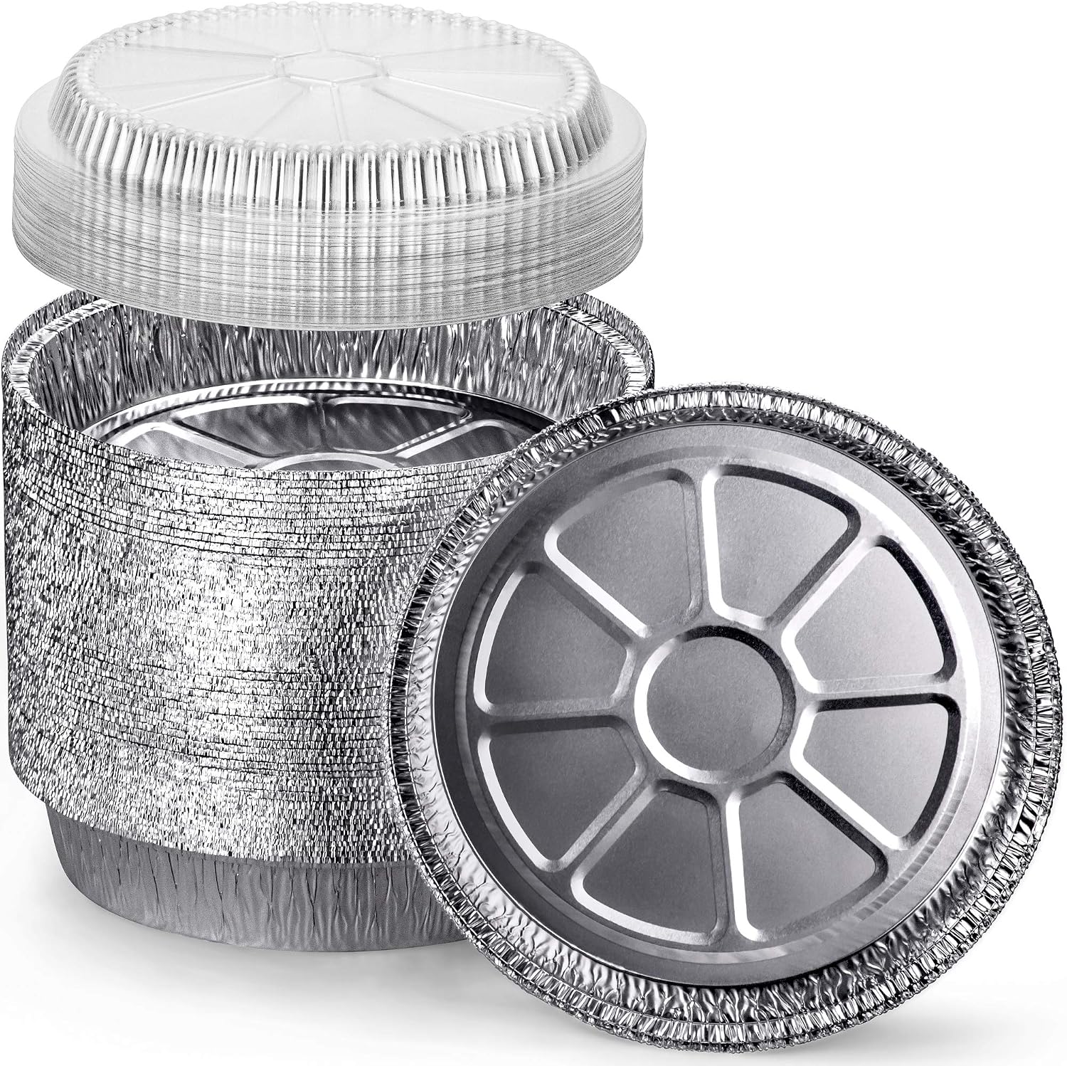 14 Round Aluminum Pans with Dome Lid, 9 Inch Heavy Duty Tin Foil Pans, Perfect for Reheating, Baking, Roasting, Meal Prep, To-Go Containers