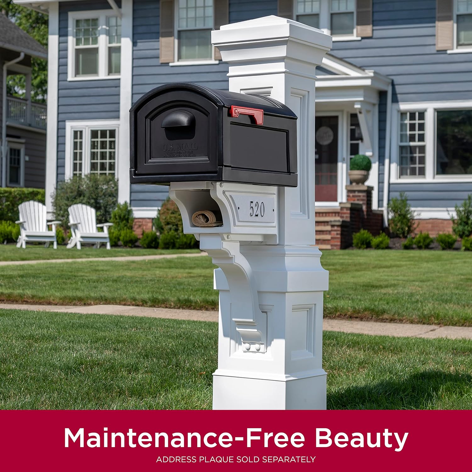 Step2 Atherton Grand Mail Post, Mailbox Not Included, Weather Resistant, Large Outdoor Mail Post, Made of Durable Plastic, Easy Install, Onyx Black