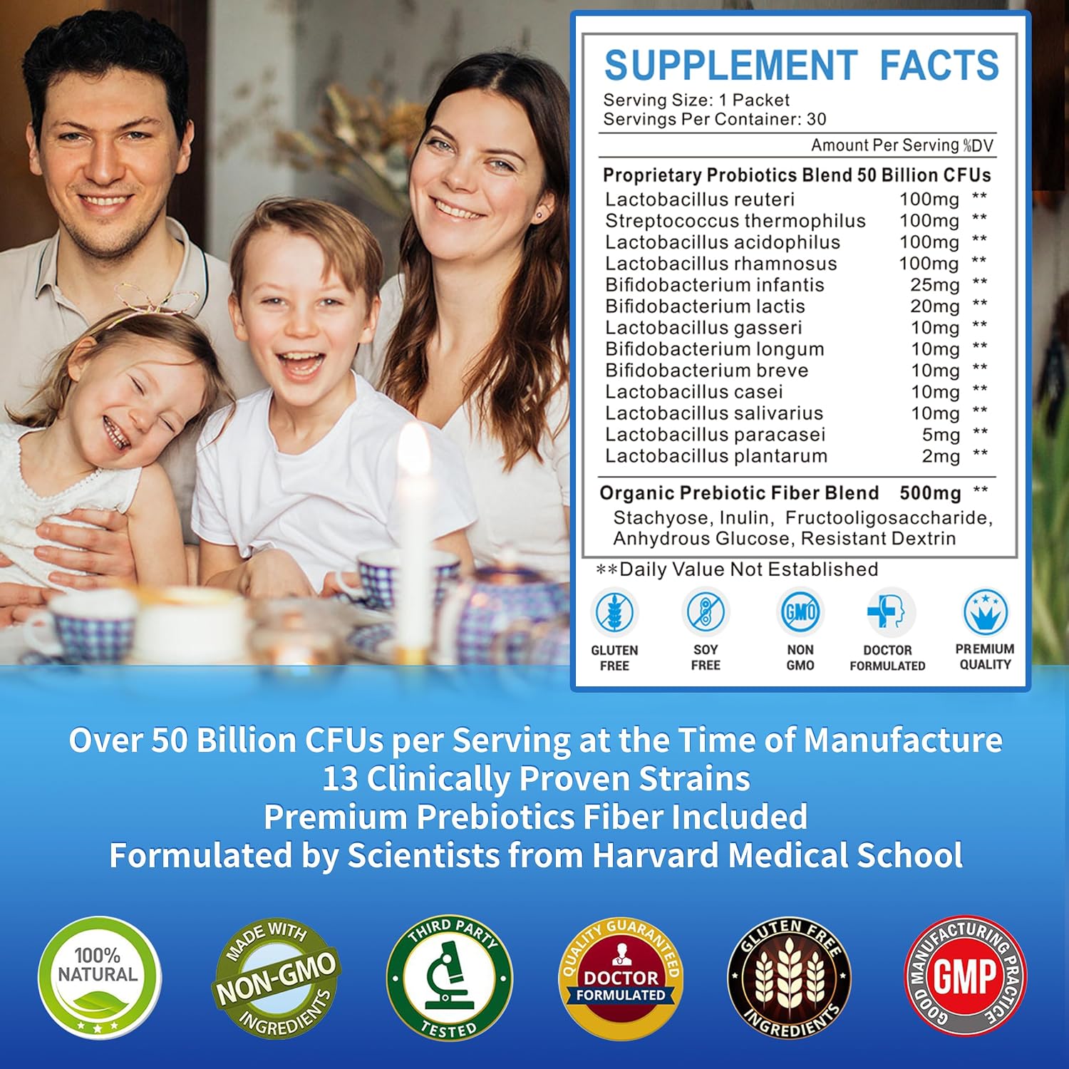 ZEBORA Probiotic Powder for Women and Kids, 30 Single-Serve Packets | 50 Billion Probiotics With Prebiotics For Digestive & Gut Health, Shelf-Stable