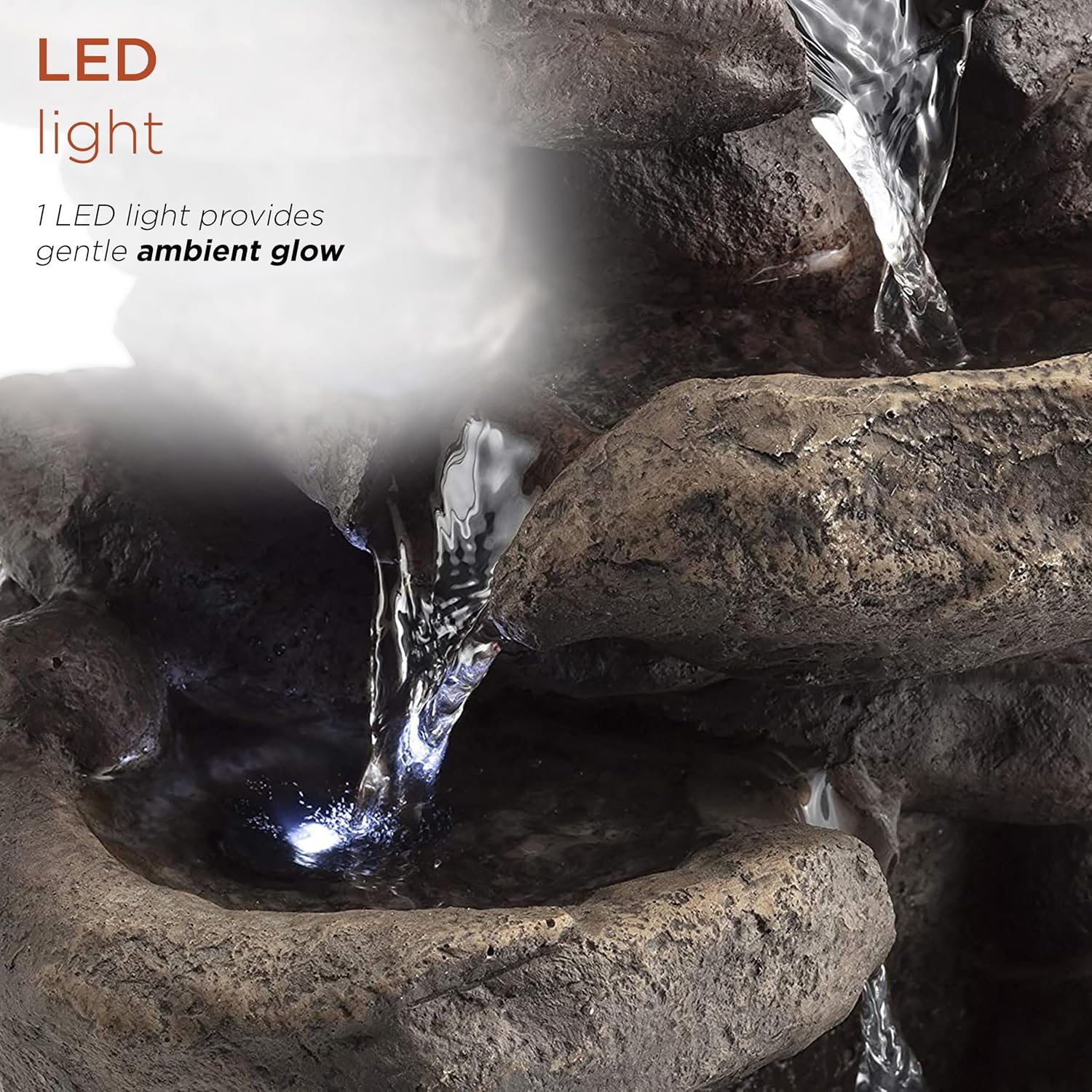 Alpine Corporation 13" Tall Indoor Tabletop Water Fountain, 4 Tier Cascading Water Feature with LED Lights for Home, Office, Living Room, or Zen Decor, Gray