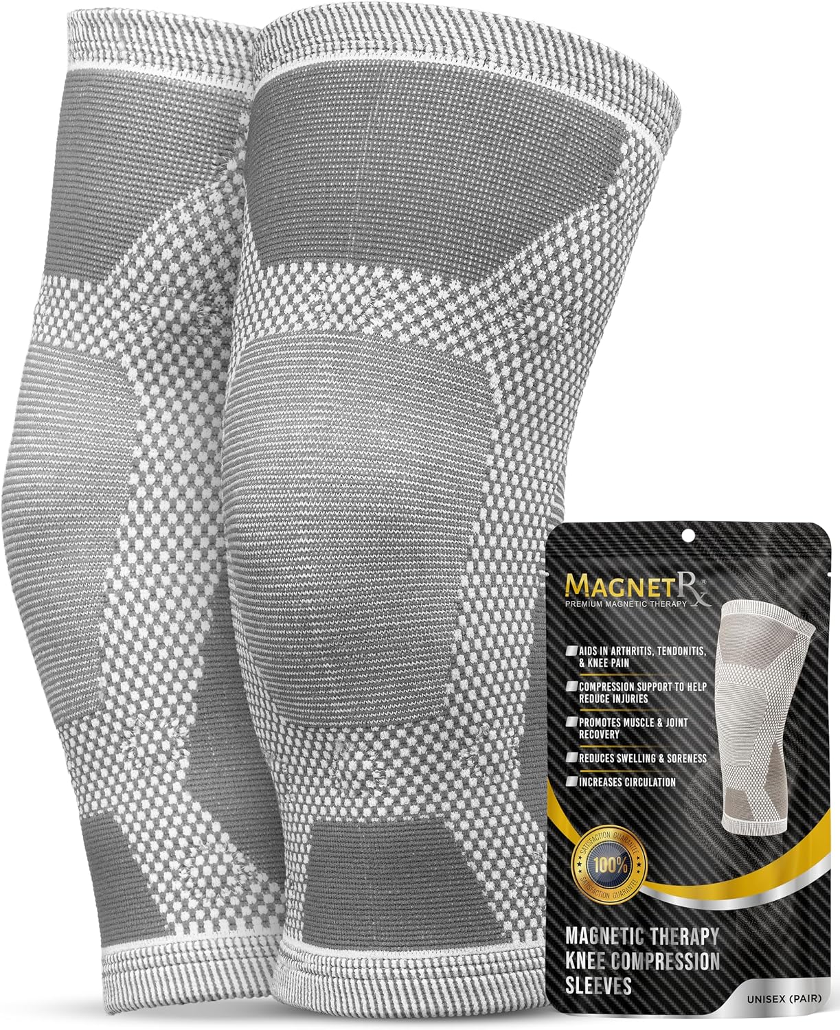 MagnetRX® Magnetic Knee Sleeve – (2-Pack) Effective Compression Knee Brace with Magnets for Knee Comfort & Recovery – Magnetic Knee Brace