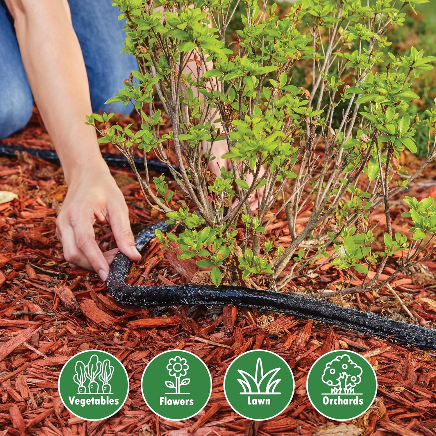 Gilmour 25' Black Flat Weeper Soaker Hose for Garden Beds, Drip Irrigation Outdoor Hose, Flexible Garden Hose for Vegetable Gardens, Flower Beds