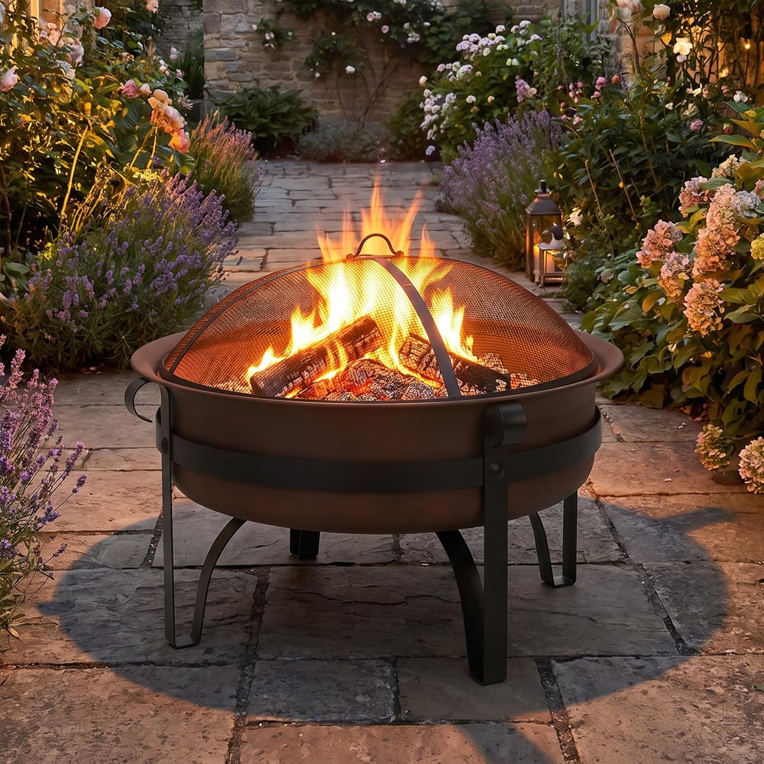 Sunnydaze Round Patio Fire Pit for Outside Wood Burning, Dark Bronze, 29"