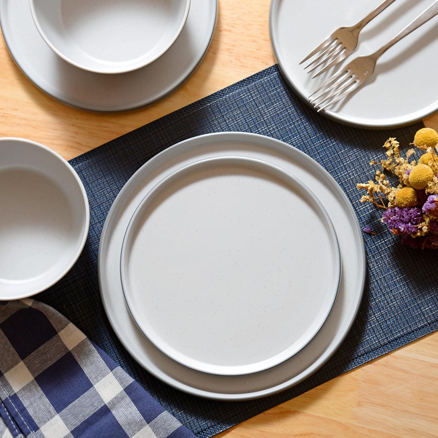 Melamine Dinnerware Sets, Plates and Bowls Sets 12 Pcs, Melamine Plates, Dish Set for 4, Unbreakable Dinnerware Set for Party, BPA Free