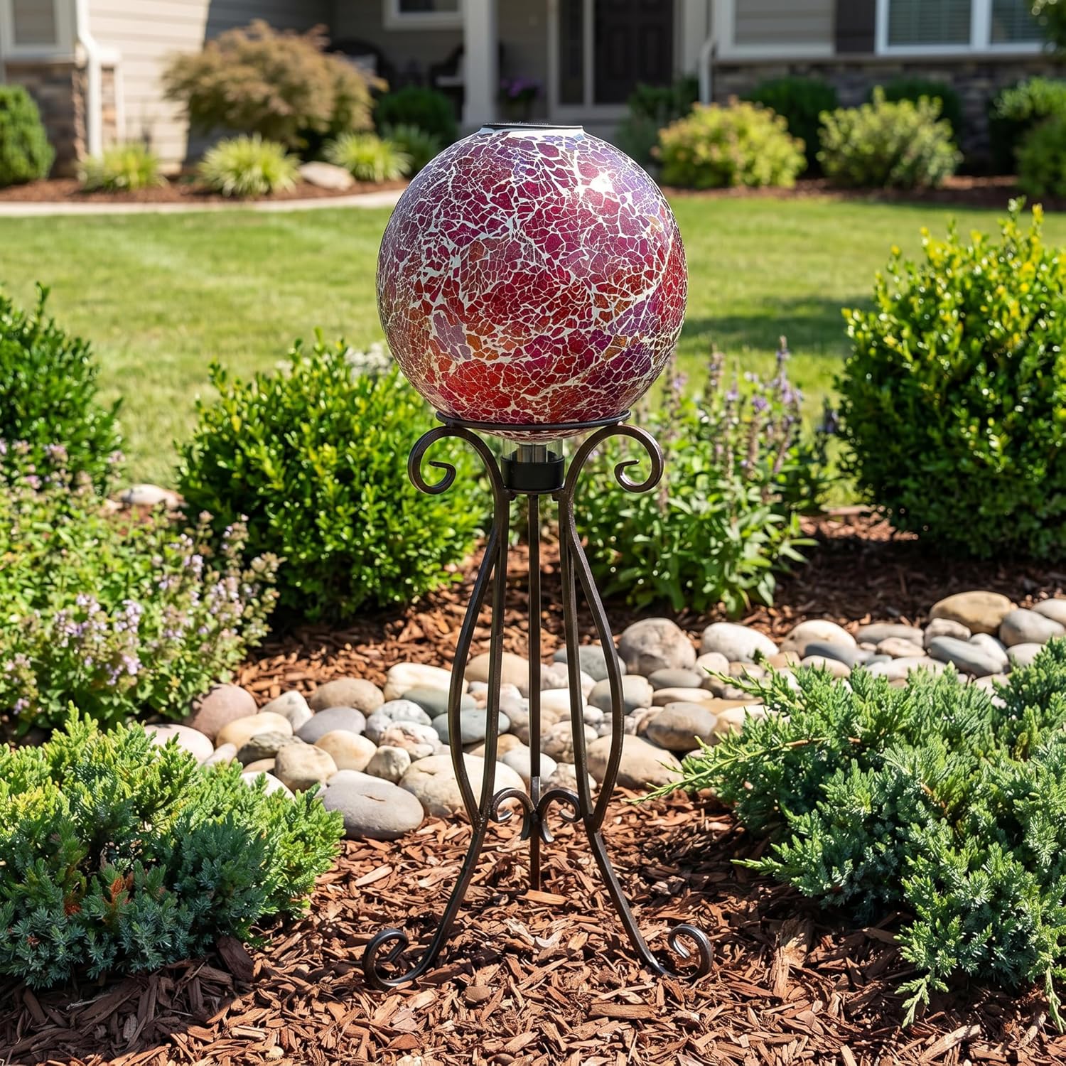 Sunnydaze Solar Gazing Ball for Garden, Mosaic Cool Blooms