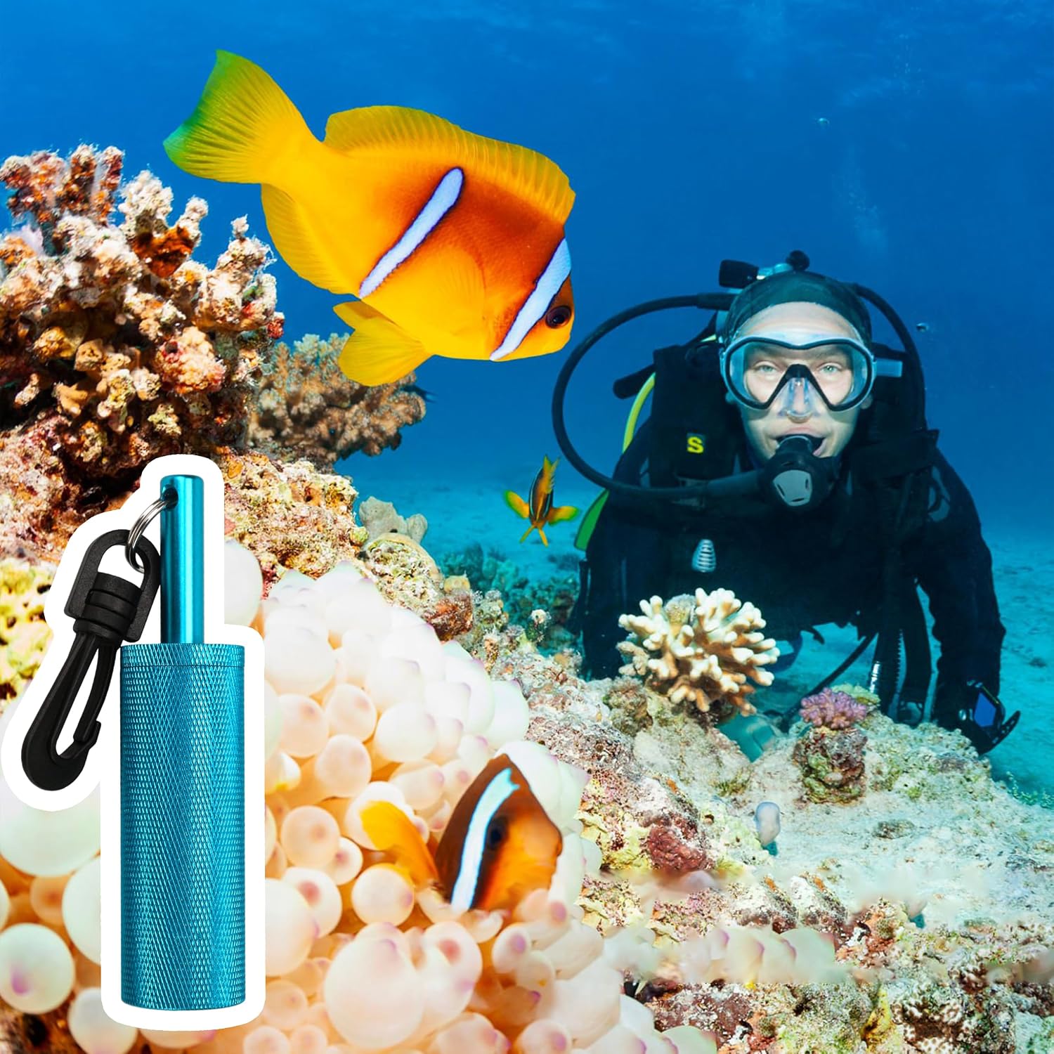 Scuba Rattle Stick Diving Safety Tank Signal Bell Shaker with Clip, Loud Underwater Sound Compact Design