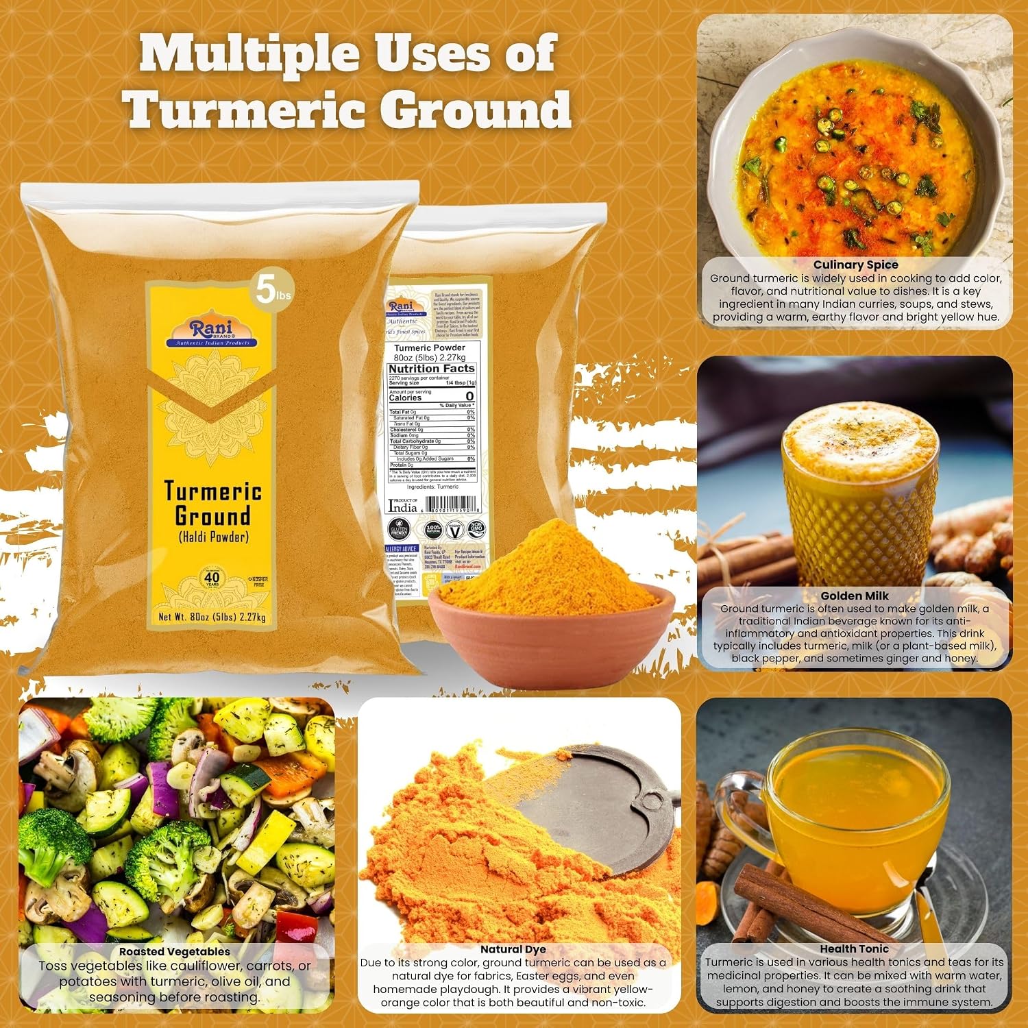 Rani Turmeric (Haldi) Root Whole Spice, Dried 7oz (200g) ~ All Natural | 100% Pure | Vegan | Gluten Friendly | NON-GMO | Kosher | Indian Origin