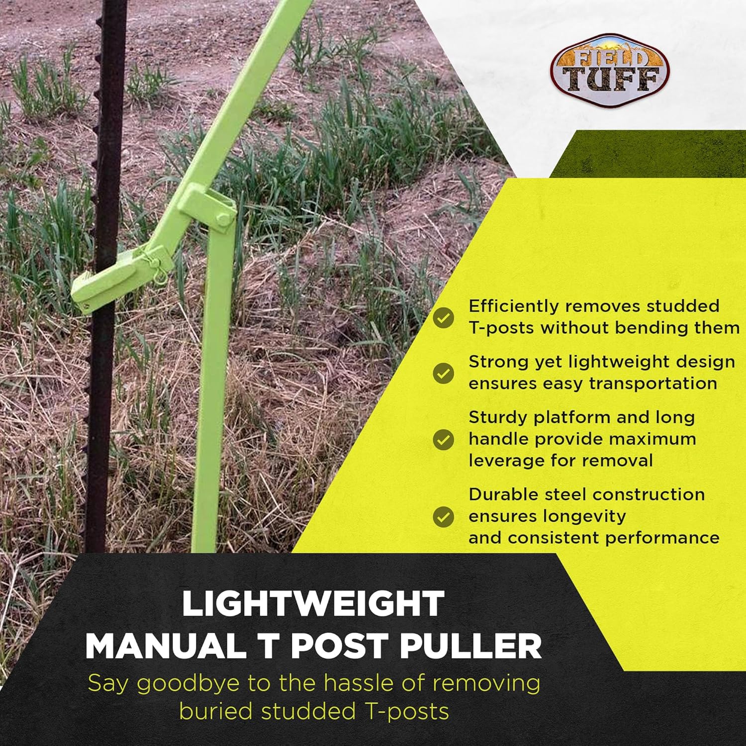 17 Pound Lightweight Manual T Post Puller for Buried Studded T Post Removal with 3 Foot Handle for Added Leverage, PG-07
