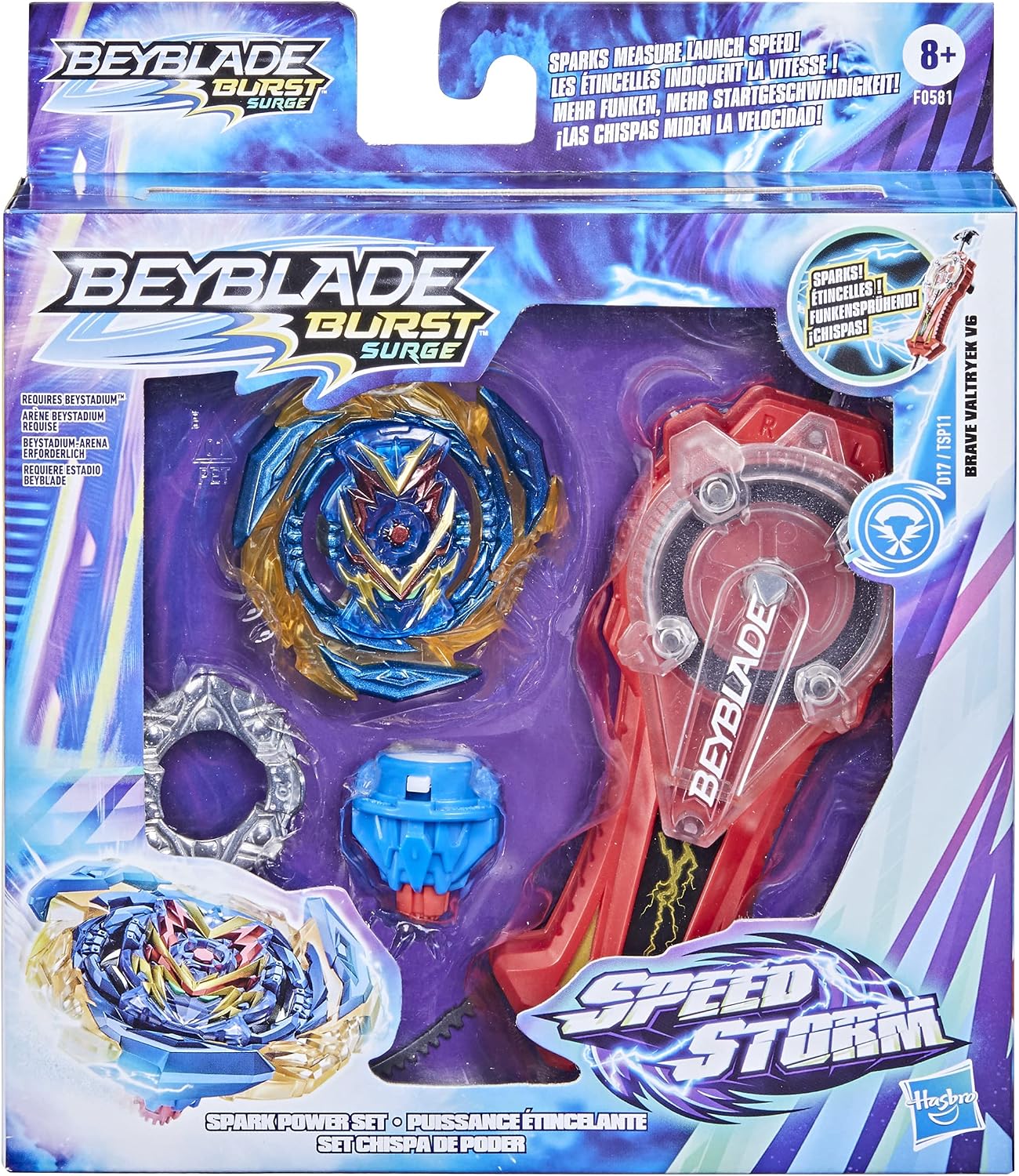 Bey Blade Burst Surge Speedstorm Spark Power Set - Battle Game Set with Sparking Launcher and Right-Spin Battling Top Toy, Red