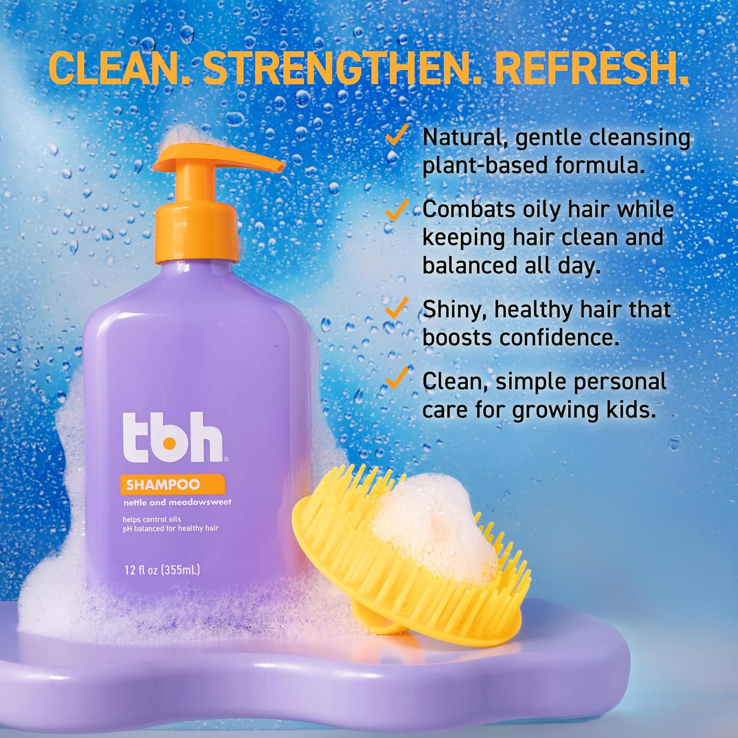 TBH Teen & Kids Shampoo - Lightweight and Detangling Hydrating Hair Shampoo for Dry, Oily, Fine, Curly