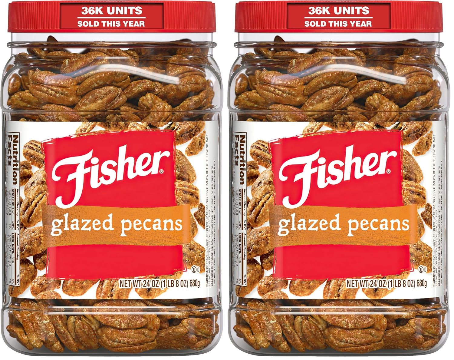 Fisher Snack Glazed Pecans Candied, 24 oz, Pack of 1 | Junior Mammoth Candied Pecans, Perfect For Gifting Or Personal Enjoyment, Crunchy, Irresistibly Sweet