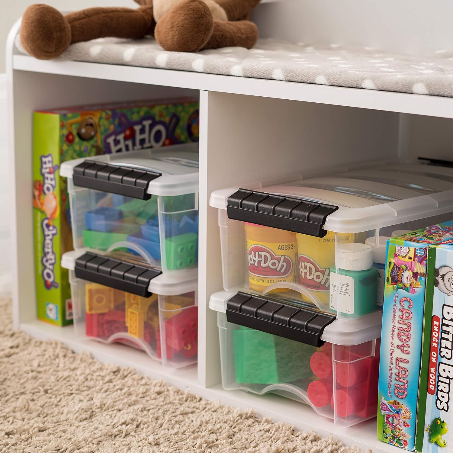 IRIS USA 6-Pack 54 Quart Storage Bins with Lids, Clear | Transparent design makes contents easy to find. Perfect for moving, blankets, clothing, and garage storage. Nestable design