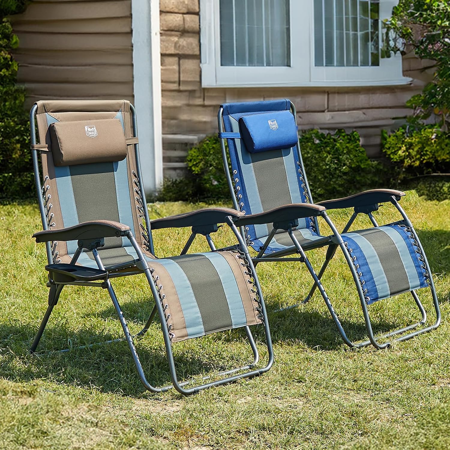 Timber Ridge Oversized Zero Gravity Chair, Padded Reclining Lounge Chair with Adjustable Headrest & Cup Holder, Heavy Duty Support 350 lbs