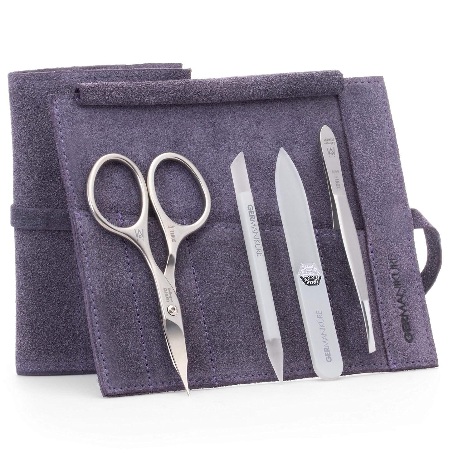 GERMANIKURE 4pc Manicure Nail Care Kit, Solingen Germany, Yellow Suede Roll