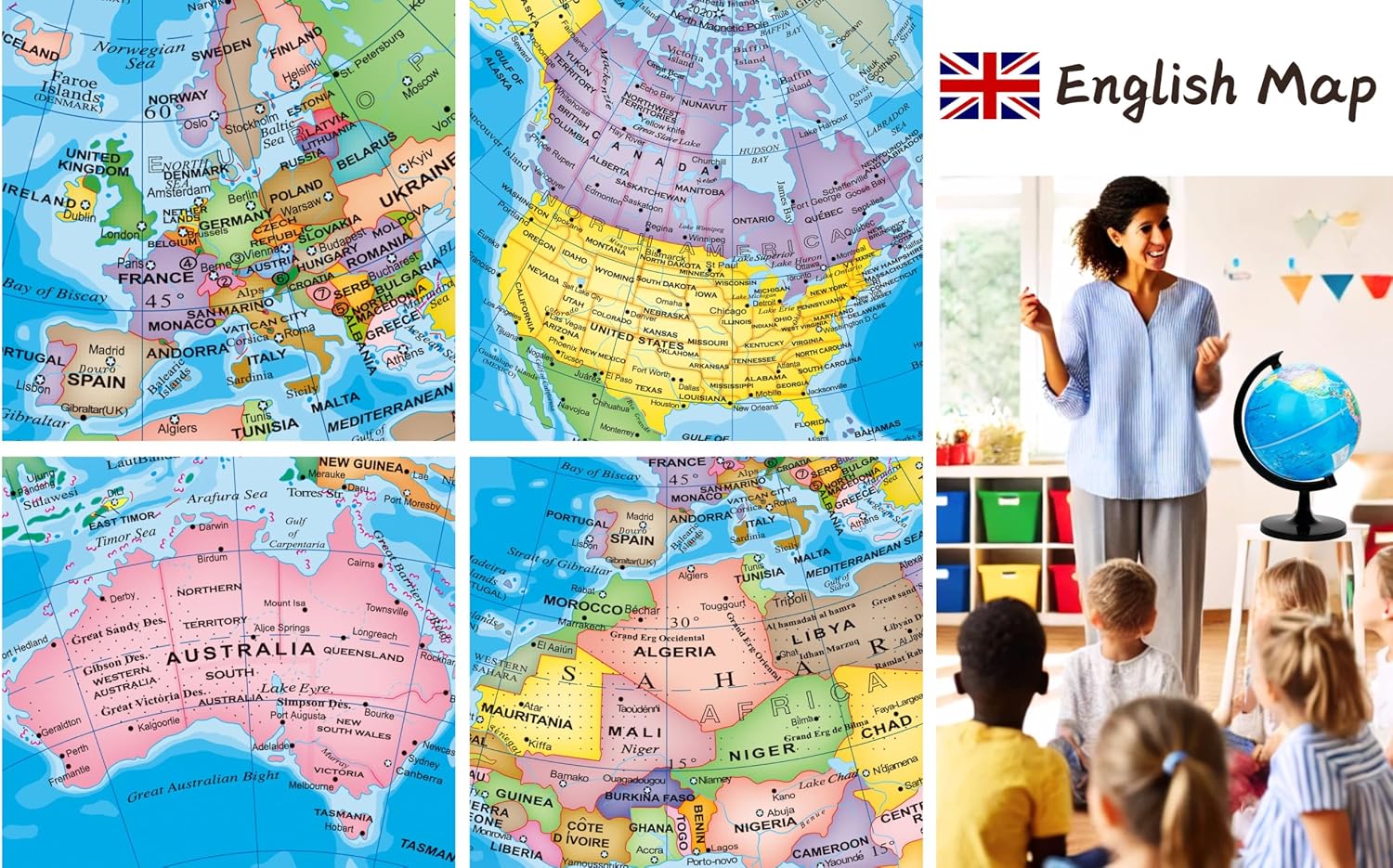 EXERZ 8" World Globe - Political Map Educational Earth Globe - English