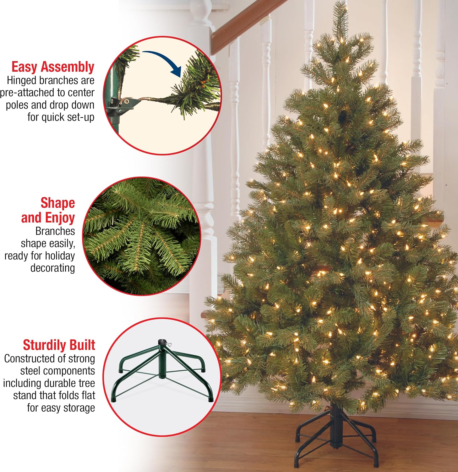 National Tree Company 7.5ft Pre-Lit Downswept Douglas Fir Christmas Tree | 750 Clear Lights, 1,867 Tips, Includes Stand, Artificial, Green
