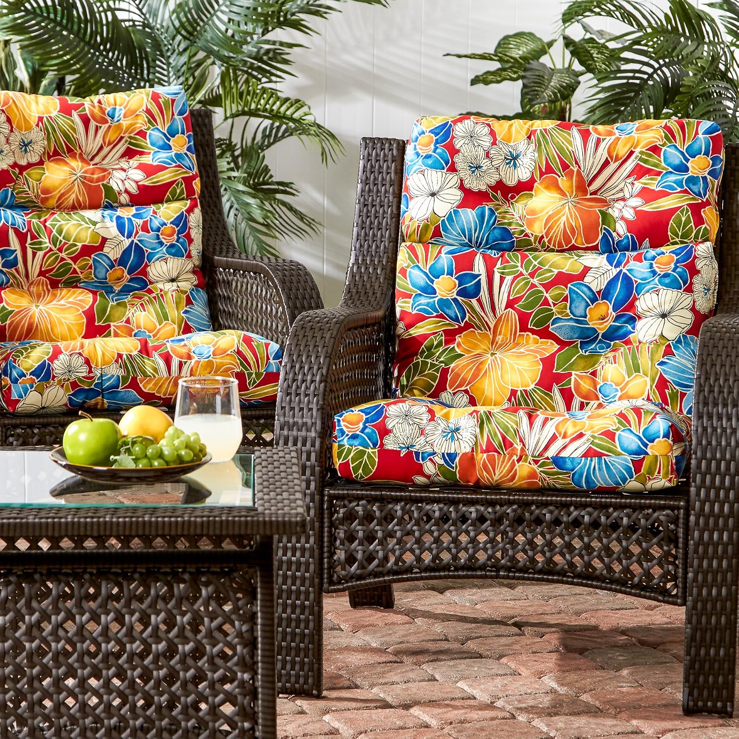 Greendale Home Fashions Outdoor 44x22-inch High Back Chair Cushions (Set of 2), Cement