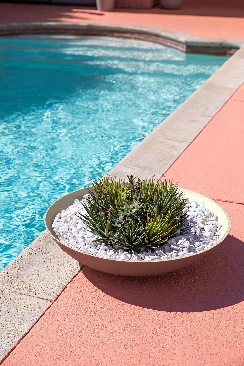 Veradek Mason Series Lane Bowl - Large Outdoor Bowl Planter | Made From a Durable Plastic-Stone Composite With Pre-Drilled Drainage Holes. Modern Patio/Tabletop Décor