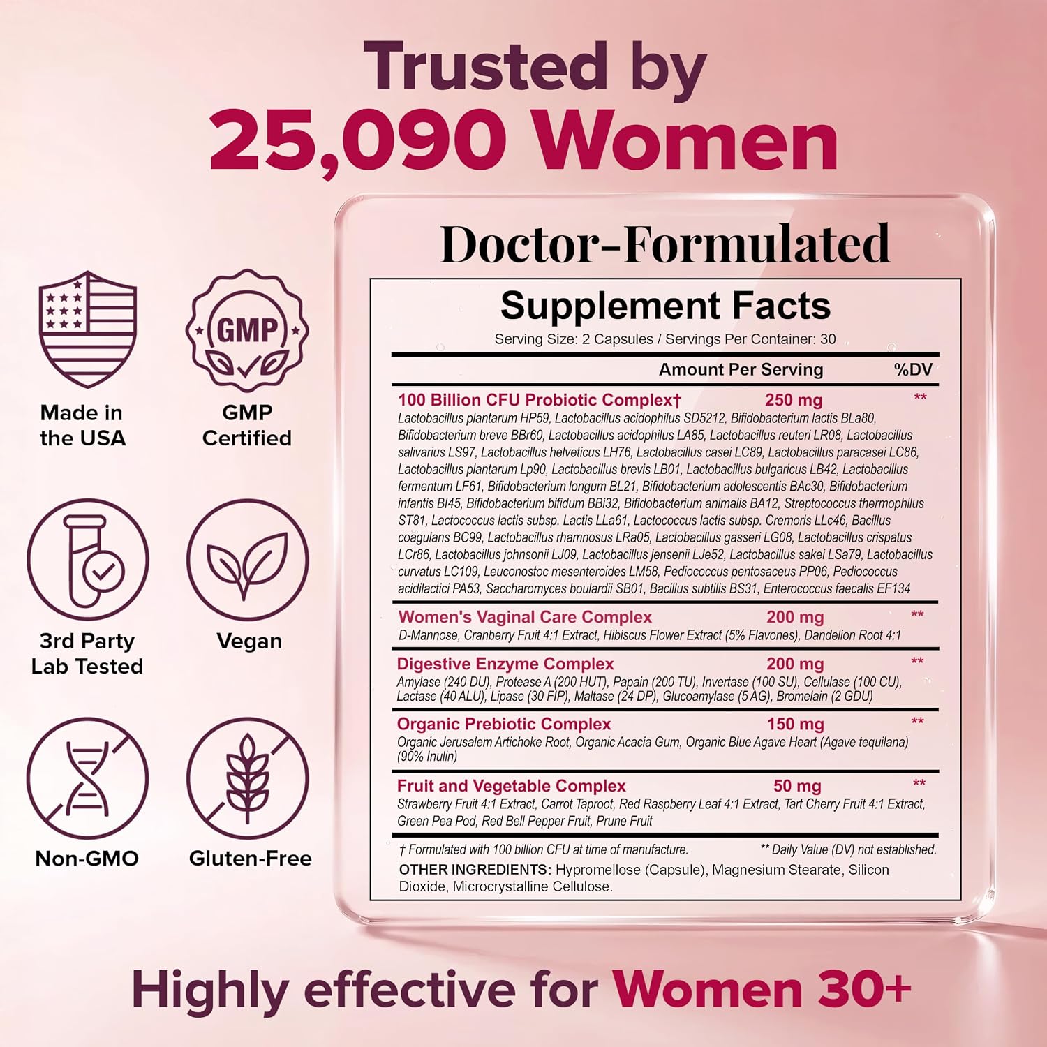Wholesome Wellness Dr. Formulated Raw Probiotics for Women 100 Billion CFUs Capsules with Prebiotics, Digestive Enzymes, Approved for Adults