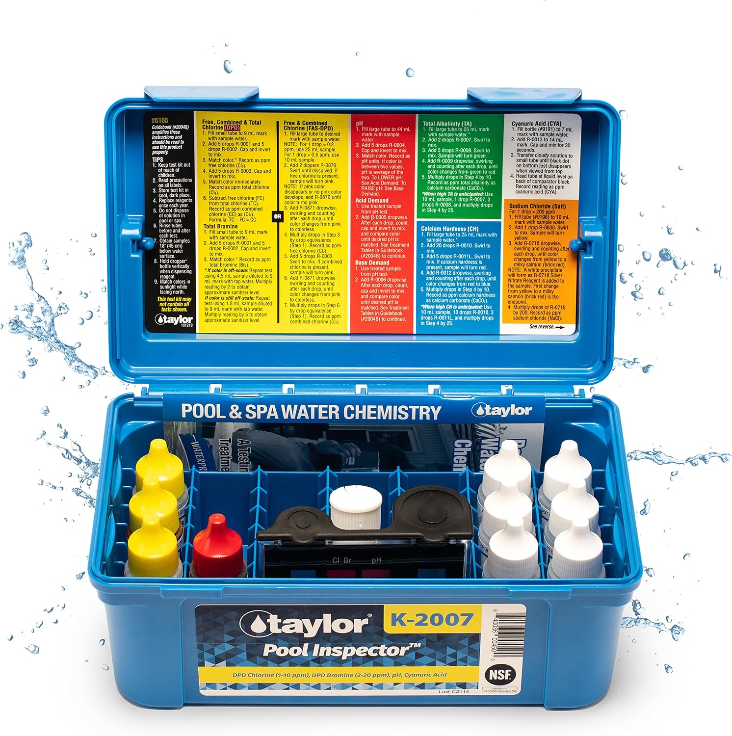Taylor Technologies K-2007 DPD, 5-in-1 Pool Inspector High Range Test Kit for Free & Total Chlorine, Total Bromine, pH, Cyanuric Acid