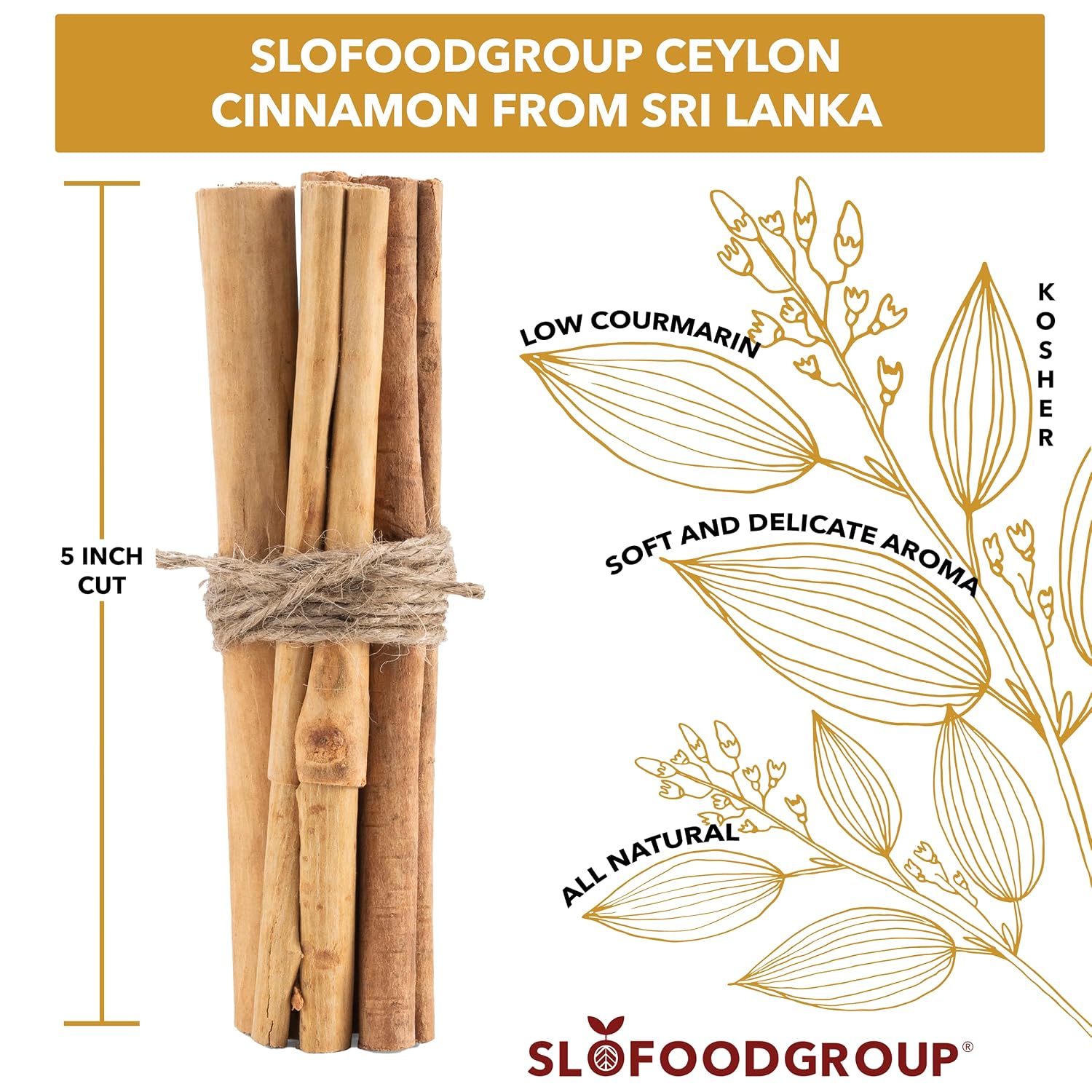 Slofoodgroup -Ceylon Cinnamon Sticks - 1 Lb - Pure Ceylon Cinnamon Quills -5 Inch Cut Cinnamon Spice from Sri Lanka, True Cinnamon - Cinnamomum Verum