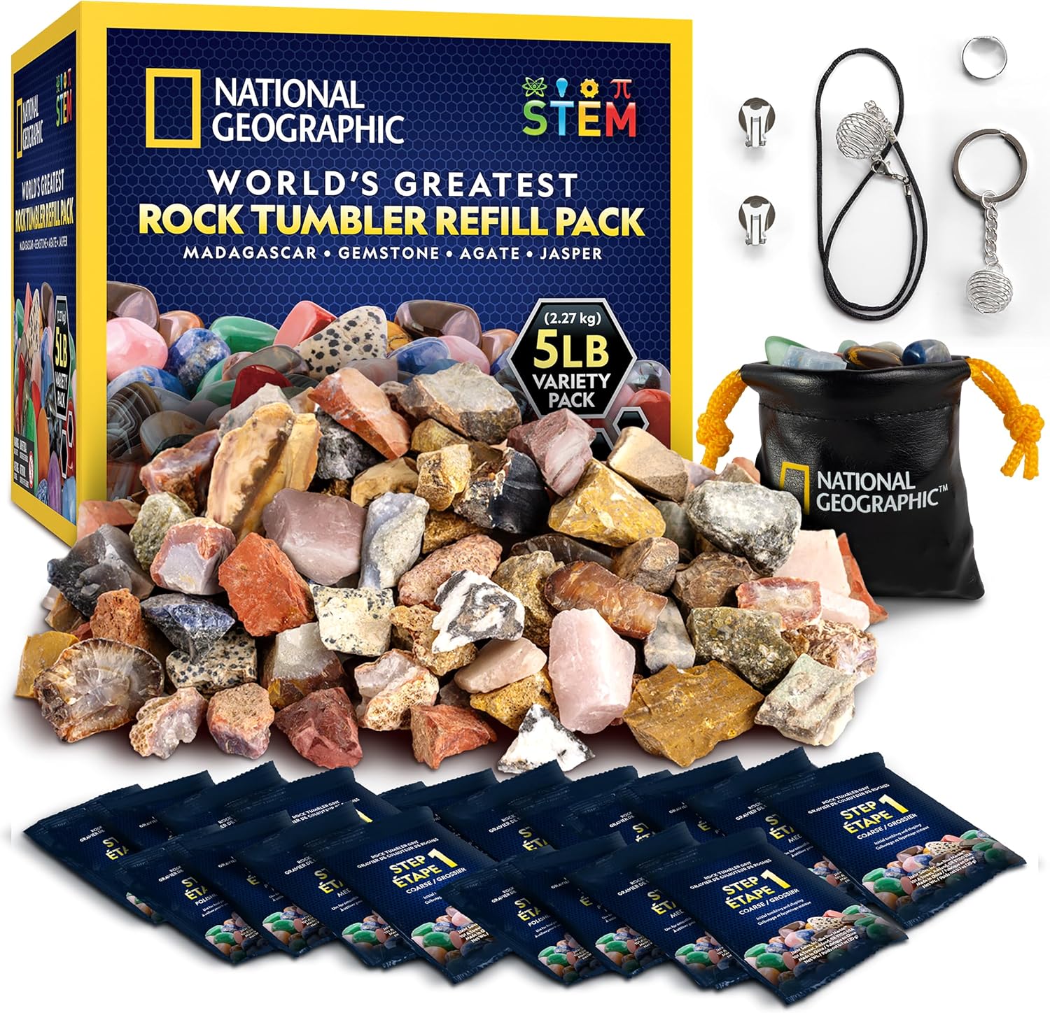 National Geographic Rock Tumbler Refill Kit with 5 Lbs. Rough Rocks