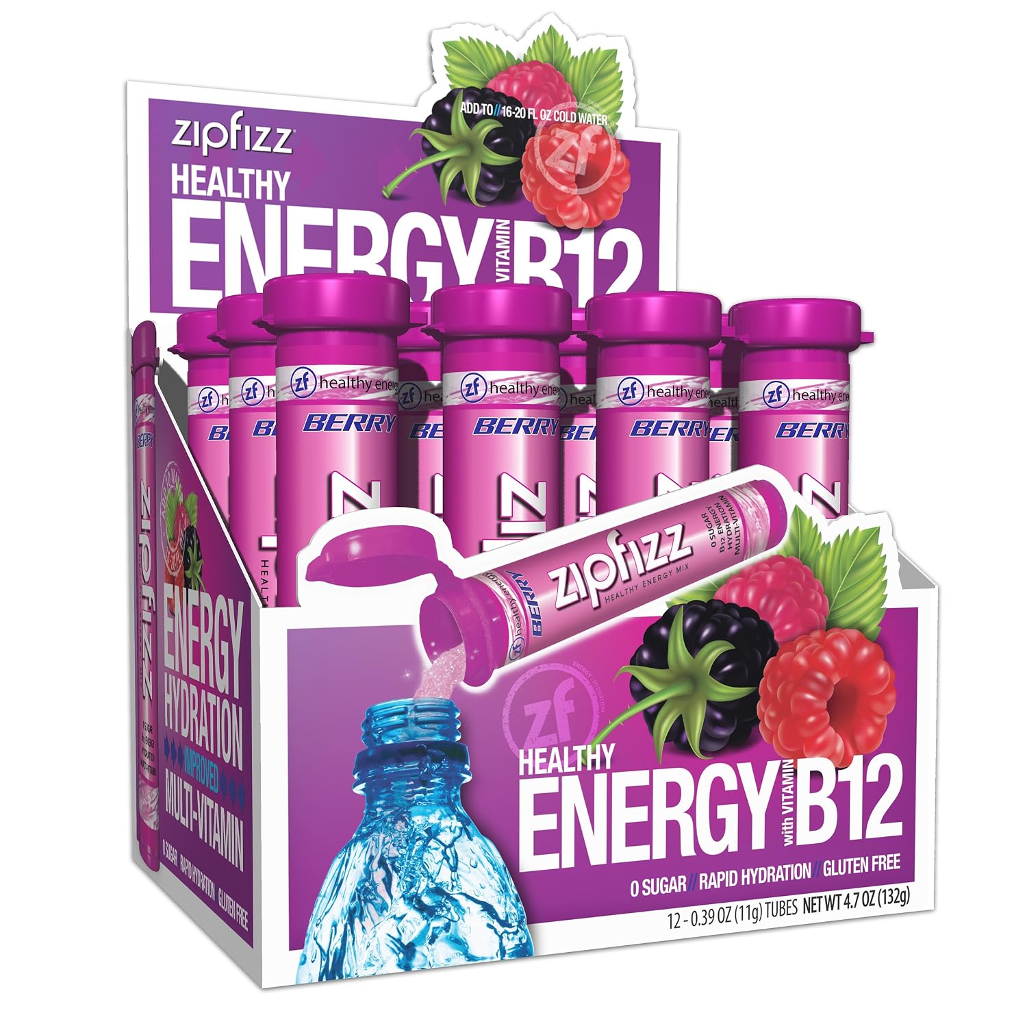 Zipfizz Energy Drink Powder, 20 Pack B12 Electrolyte - Pink Lemonade | Hydration tubes with vitamin drink benefits, 100mg caffeine, B12, electrolytes, & no artificial sugar for active lifestyle