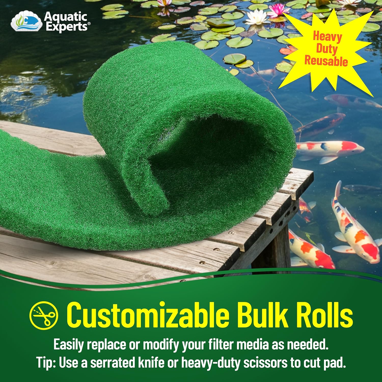 Aquatic Experts Cream COARSE Pond Filter Pad - 2 inch Thick - Bulk Roll Water Garden Filter Pond Media - Made in USA, (12" x 36")