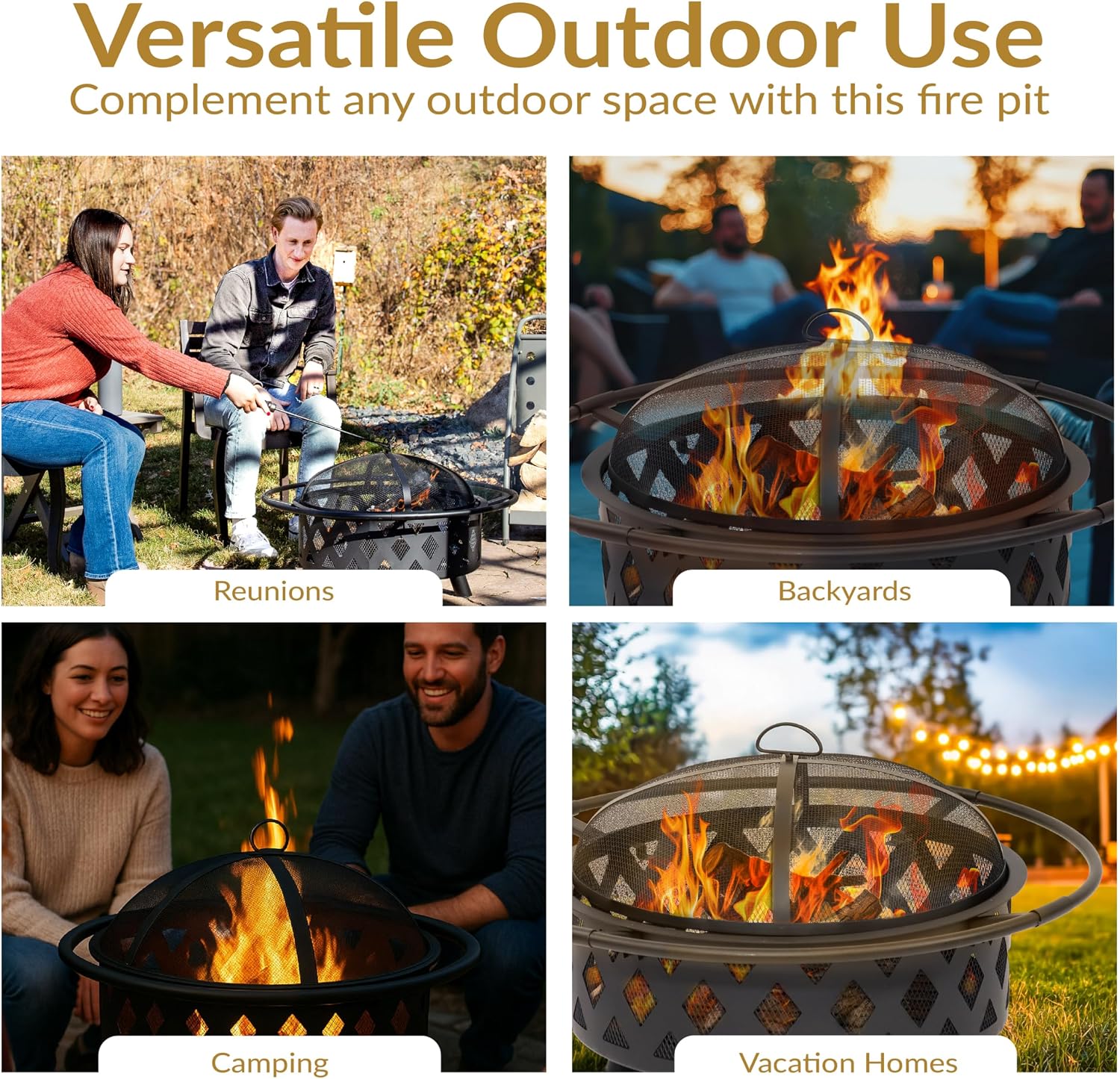 Sunnydaze Crossweave Large Outdoor Fire Pit, Wood Burning, Round, 36" | Black, Heavy Duty Steel Metal, Patio Fire Pit with Spark Screen, Poker, & Cover, Wood Firepit for Outside, Backyard, or Deck