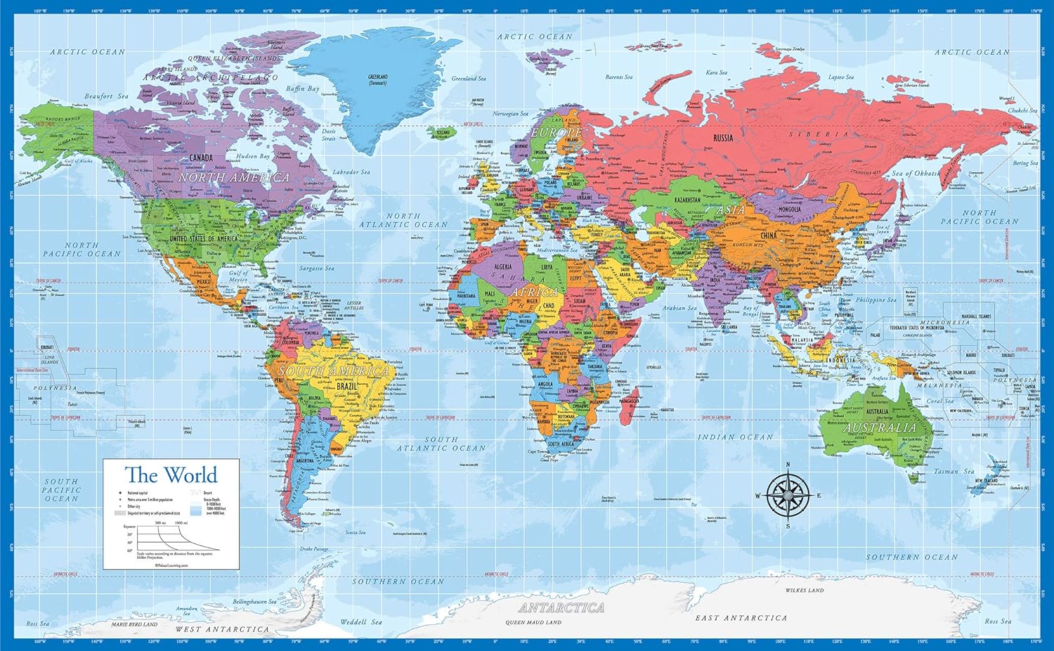 Laminated World Map & US Map Poster Set - 18" x 29" - Wall Chart Maps of the World & United States - Made in the USA - (LAMINATED, 18" x 29")