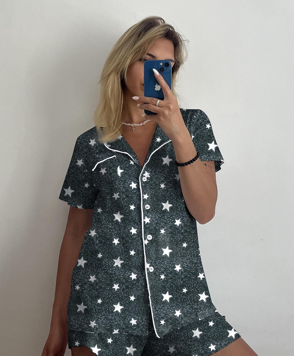 Ekouaer Pajamas Set for Women Short Sleeve Sleepwear Button Down Pj XS-XXXL | Summer 2 Piece Lounge Set, Soft Fabric, Drawstring Waistband, for Bridesmaid Bride Party, Plus Size, Petite, Cute Pattern
