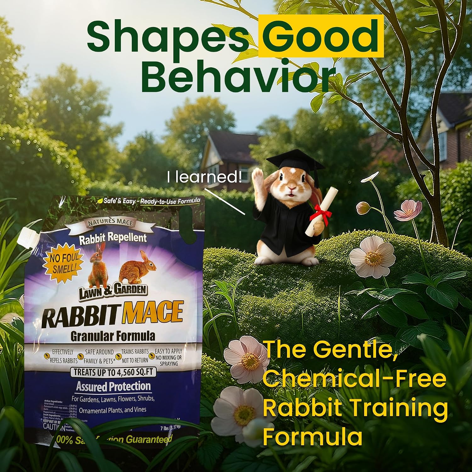 Nature's MACE Rabbit Mace Rabbit Repellent 3 lb Granules | Gardens, Lawns, Farms & Landscapes, Treats 1,350 sq ft, Granular Deterrent, All-Season Use, Safe for Pets, Children, Plants.