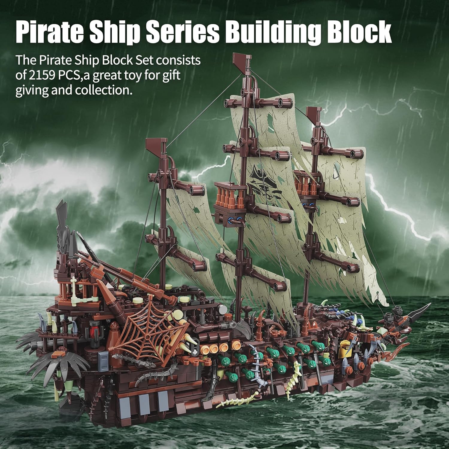 TYCOLE Pirate Ship Building Sets with Lights, MOC Flying Dutchman Model Toy Boat, Ghost Ship Building Blocks Sets
