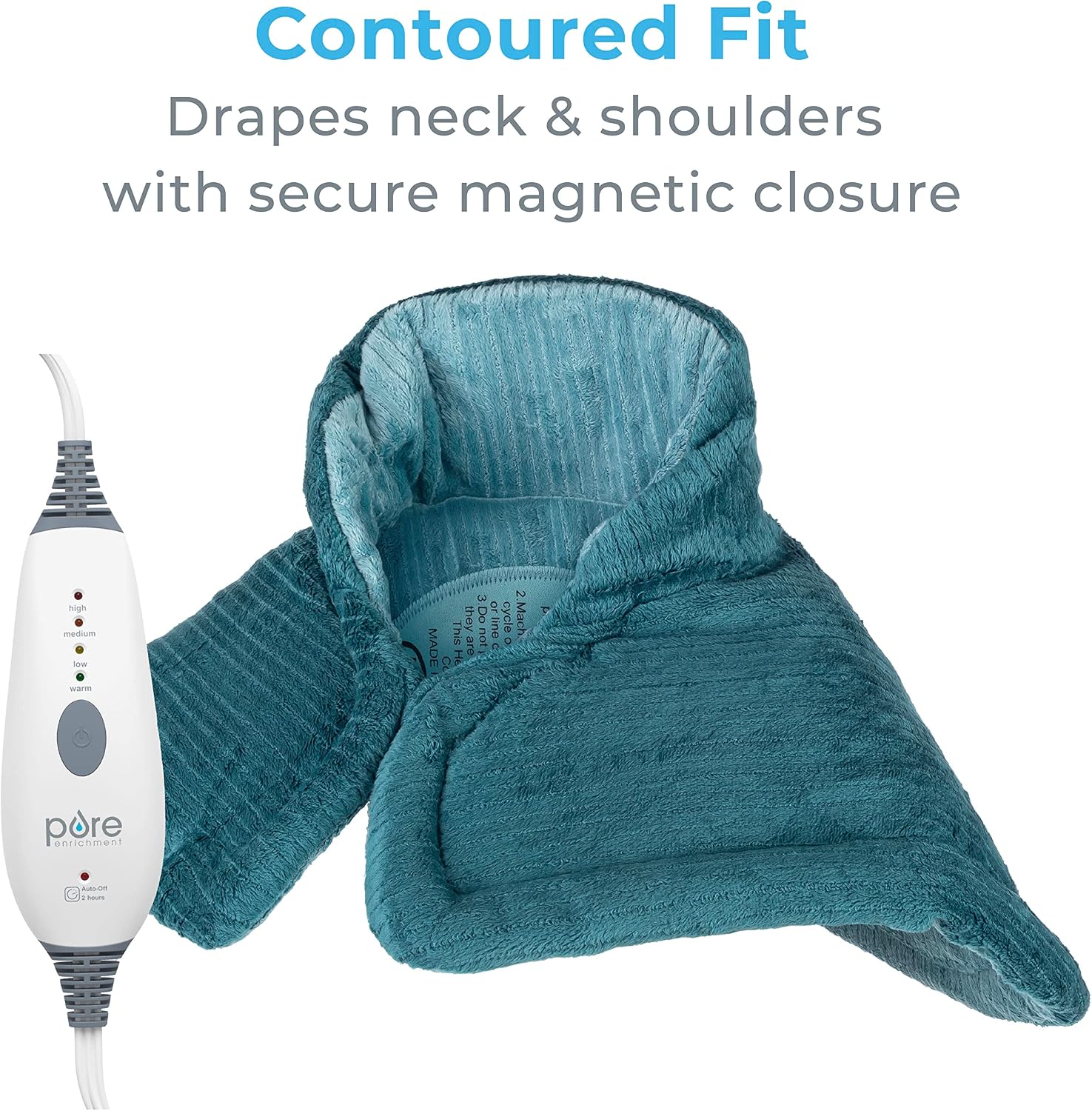 Pure Enrichment PureRelief Neck & Shoulder Heating Pad - 4 Heat Settings, Auto Shut-Off, Universal Fit, Magnet Closure, Soft Micromink, Storage Bag, 5-Year Warranty, Machine Wash (Turquoise Blue)