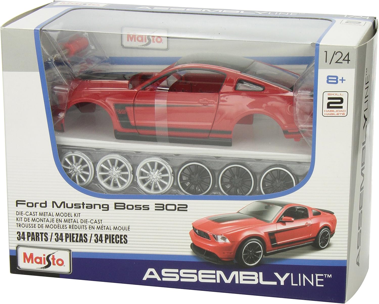 Maisto 1:24 Scale Assembly Line 2012 Ford Mustang Boss 302 Diecast Model Kit (Colors May Vary)