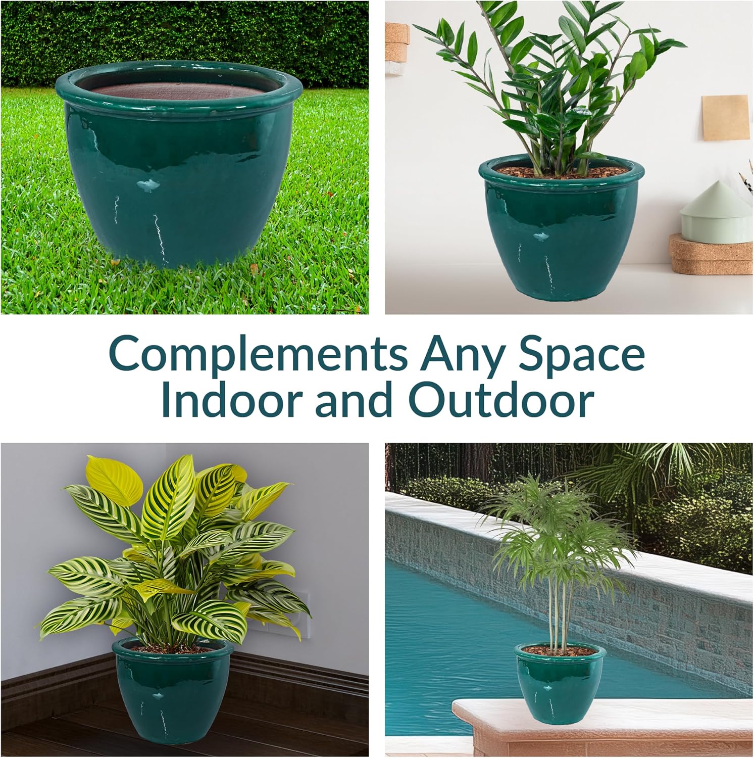 Sunnydaze Chalet 12" Ceramic Plant Pot, Imperial Blue Glaze, 2pk