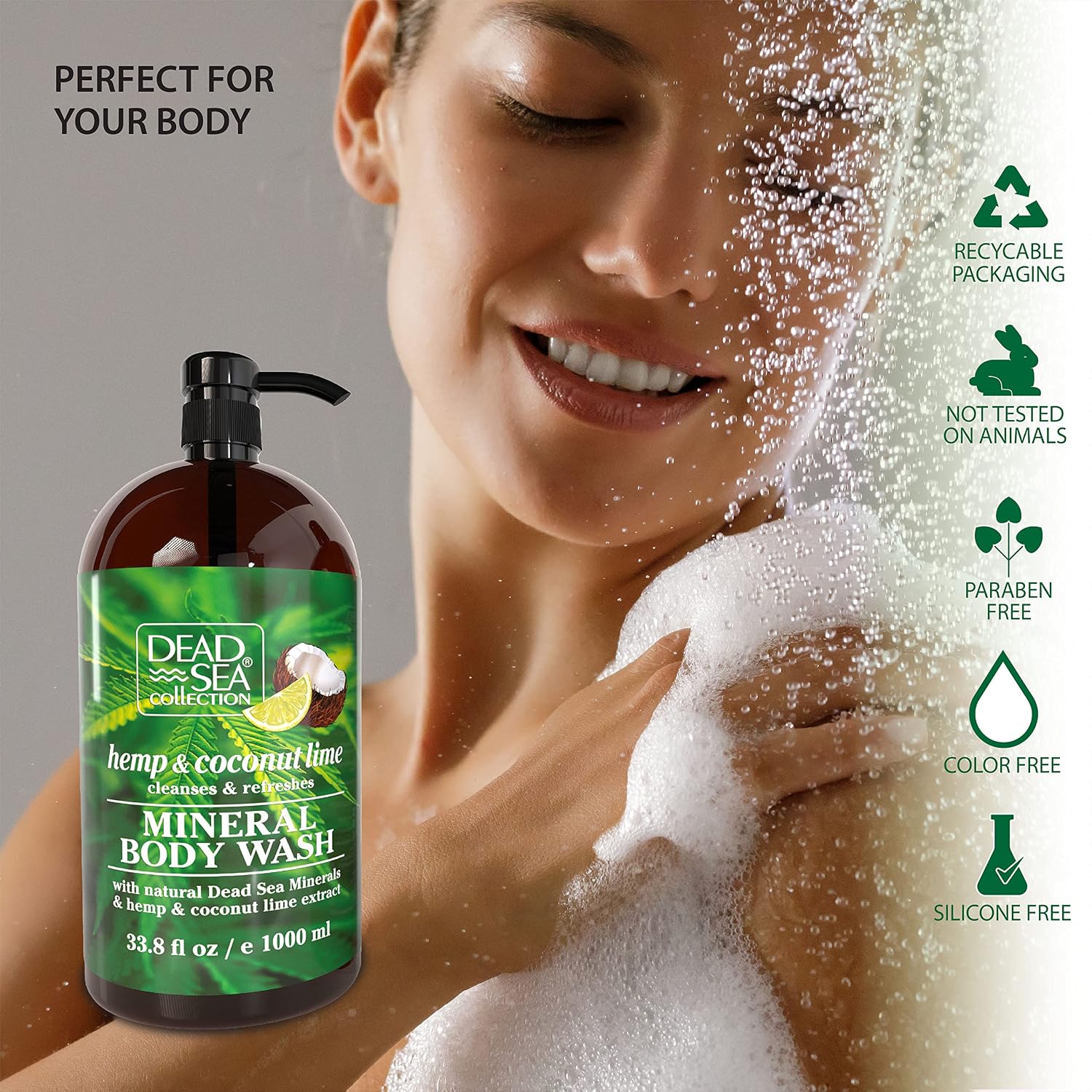 Dead Sea Collection Coconut Body Wash for Women and Men - with Pure Dead Sea Minerals and Coconut Oil - Cleanses and Moisturizes Skin - Pack of 2 (67.6 fl. oz)