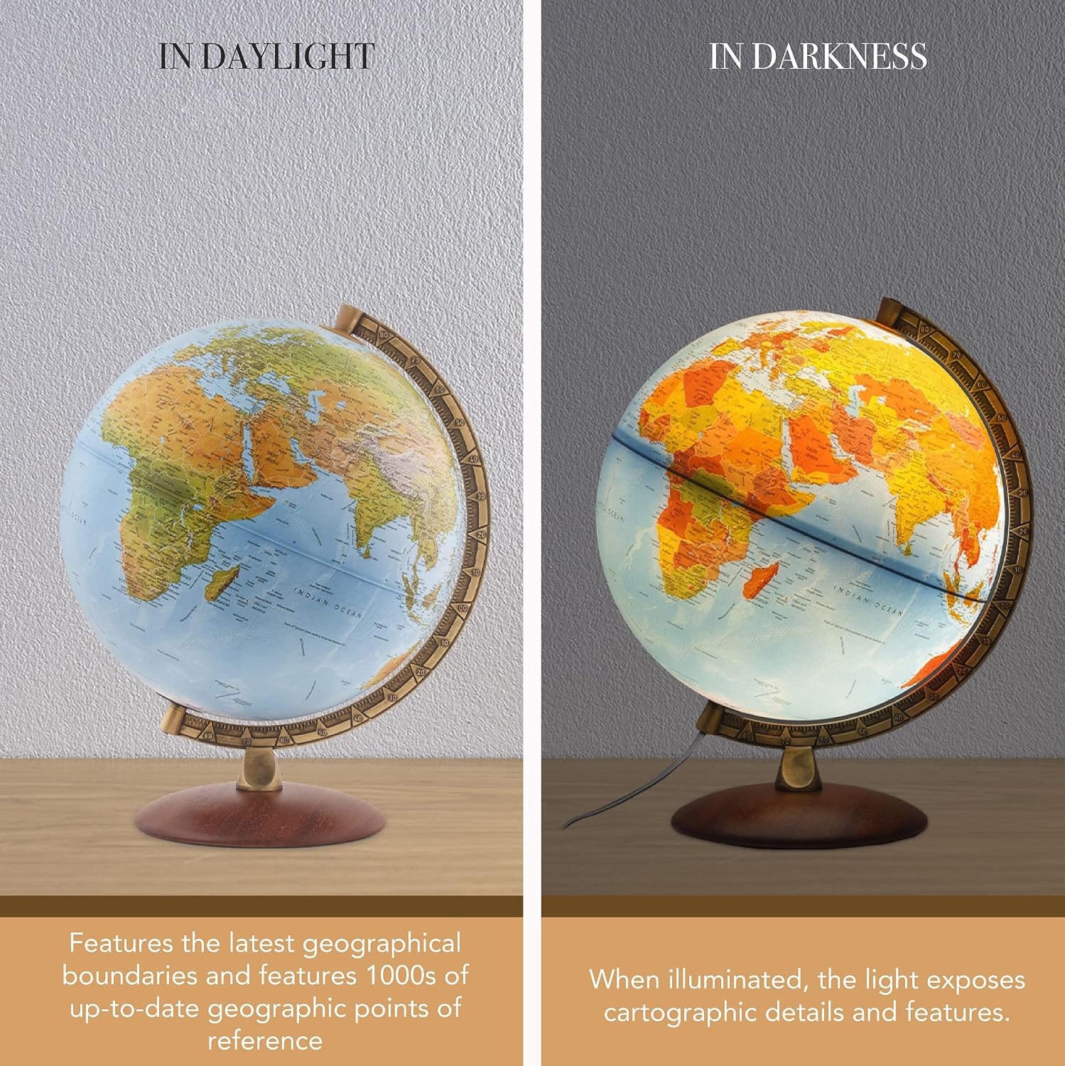 Waypoint Geographic Light Up Globe - Lugano 12” Desk Decorative Illuminated Globe with Stand and Blue Ocean, Up to Date