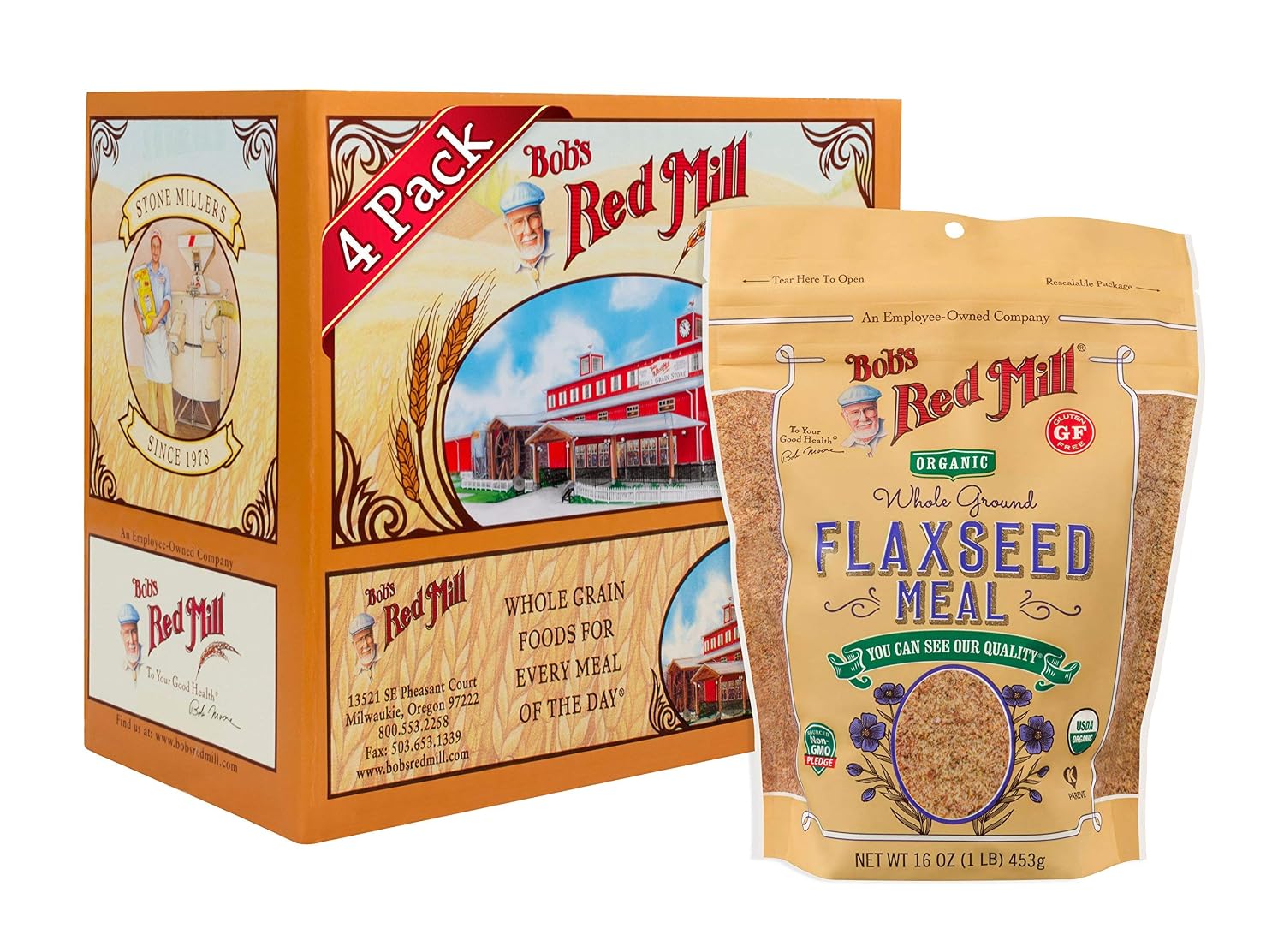 Bob's Red Mill Organic Flaxseed Meal, 16oz (Pack of 4) - Non GMO, Vegan, Paleo Friendly, Keto Friendly, Kosher